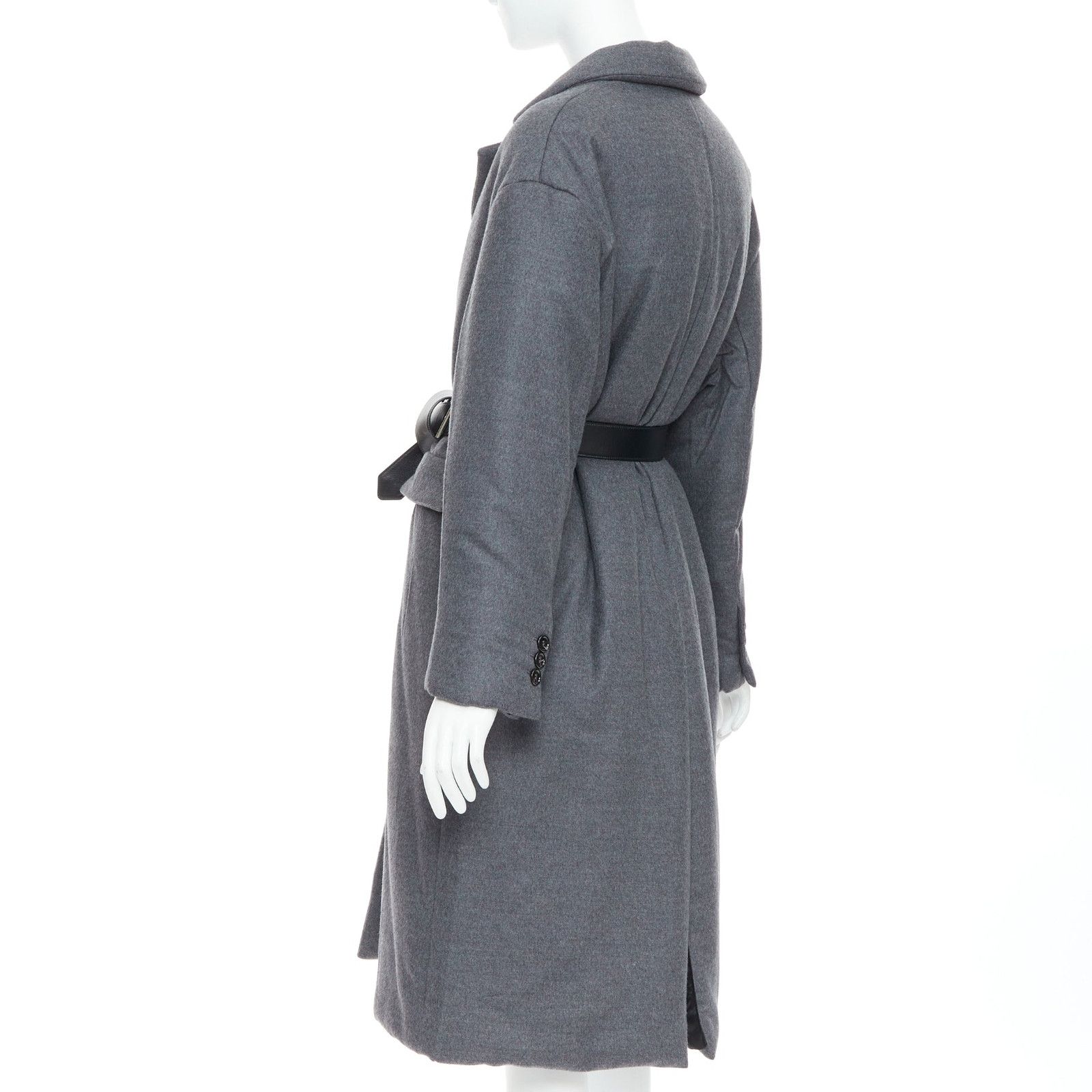 Prada PRADA 2022 grey cashmere wool leather logo belt padded coat IT36 XS Size XS / US 0-2 / IT 36-38 - 7 Thumbnail