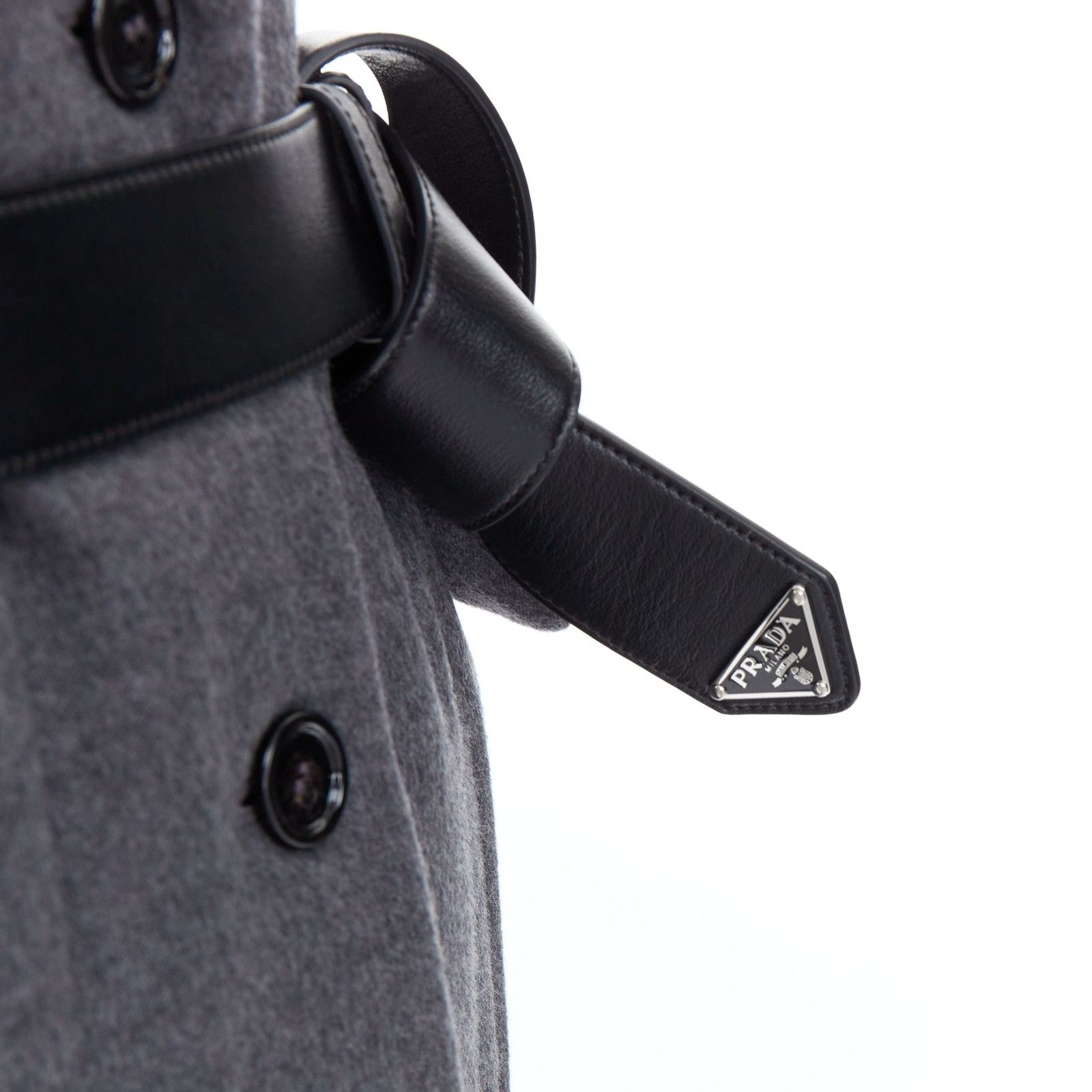Prada PRADA 2022 grey cashmere wool leather logo belt padded coat IT36 XS Size XS / US 0-2 / IT 36-38 - 2 Thumbnail