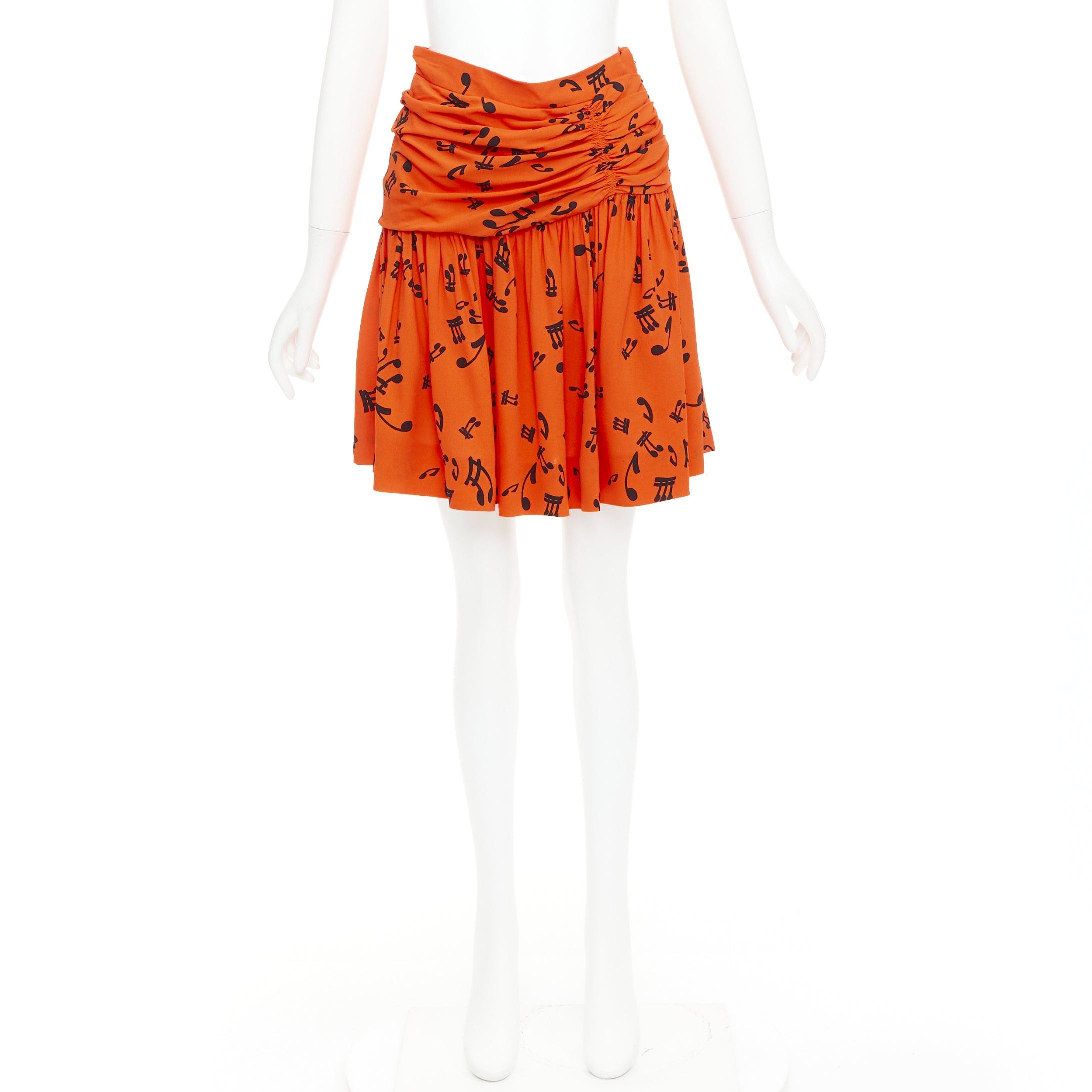 Miu Miu MIU MIU 2014 orange black viscose musical notes melody gathered skirt IT40 M Size 27" / US 4 / IT 40 - 9 Thumbnail