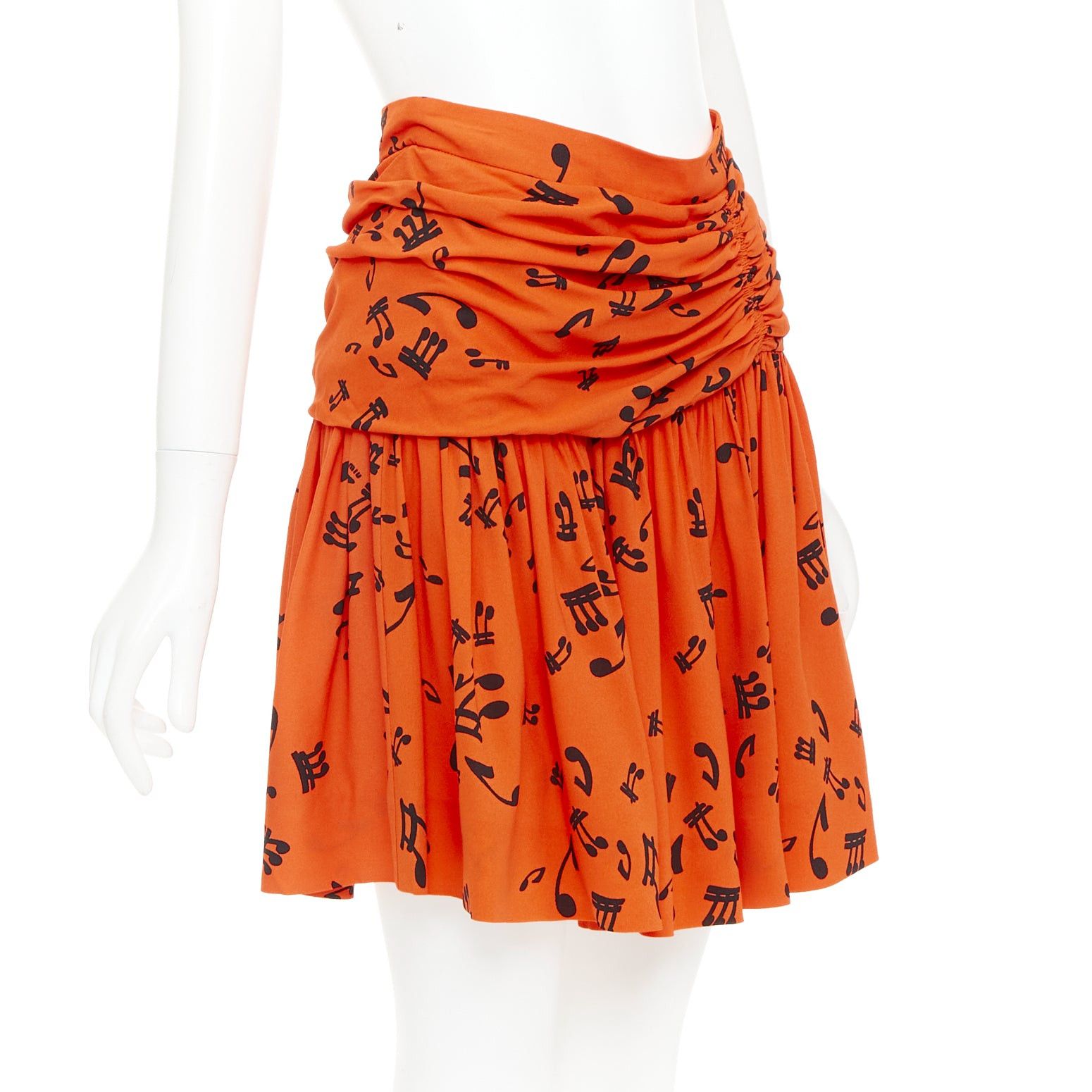 Miu Miu MIU MIU 2014 orange black viscose musical notes melody gathered skirt IT40 M Size 27" / US 4 / IT 40 - 3 Thumbnail