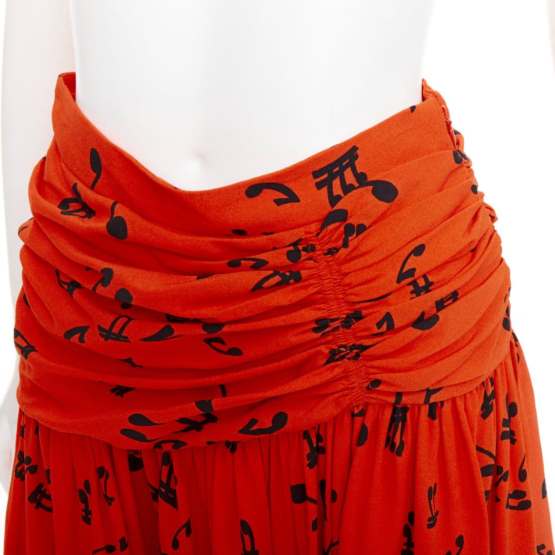 Miu Miu MIU MIU 2014 orange black viscose musical notes melody gathered skirt IT40 M Size 27" / US 4 / IT 40 - 2 Thumbnail