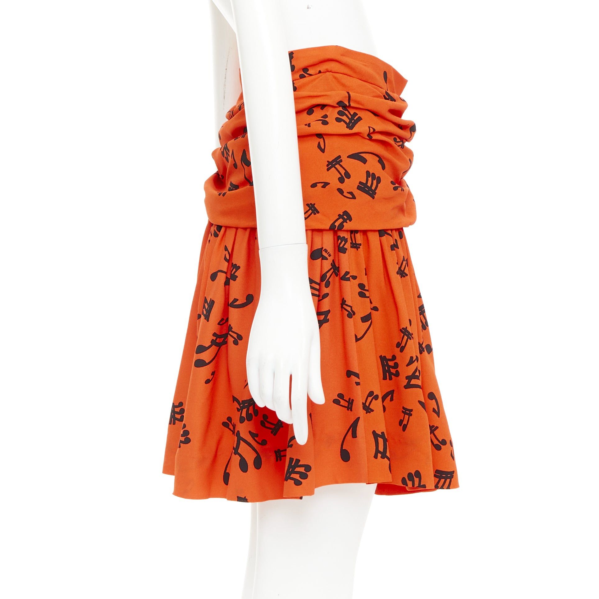 Miu Miu MIU MIU 2014 orange black viscose musical notes melody gathered skirt IT40 M Size 27" / US 4 / IT 40 - 4 Thumbnail