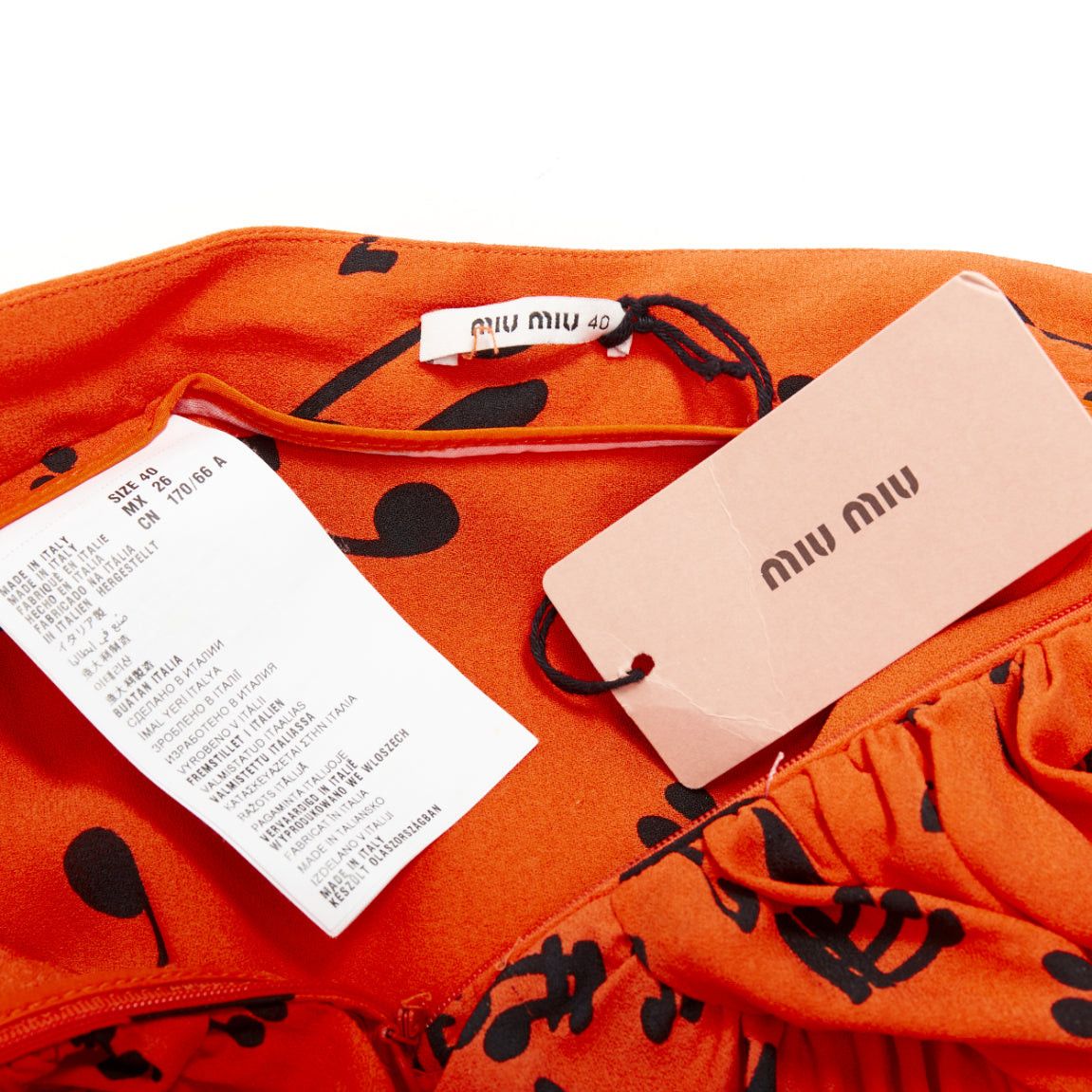 Miu Miu MIU MIU 2014 orange black viscose musical notes melody gathered skirt IT40 M Size 27" / US 4 / IT 40 - 8 Thumbnail