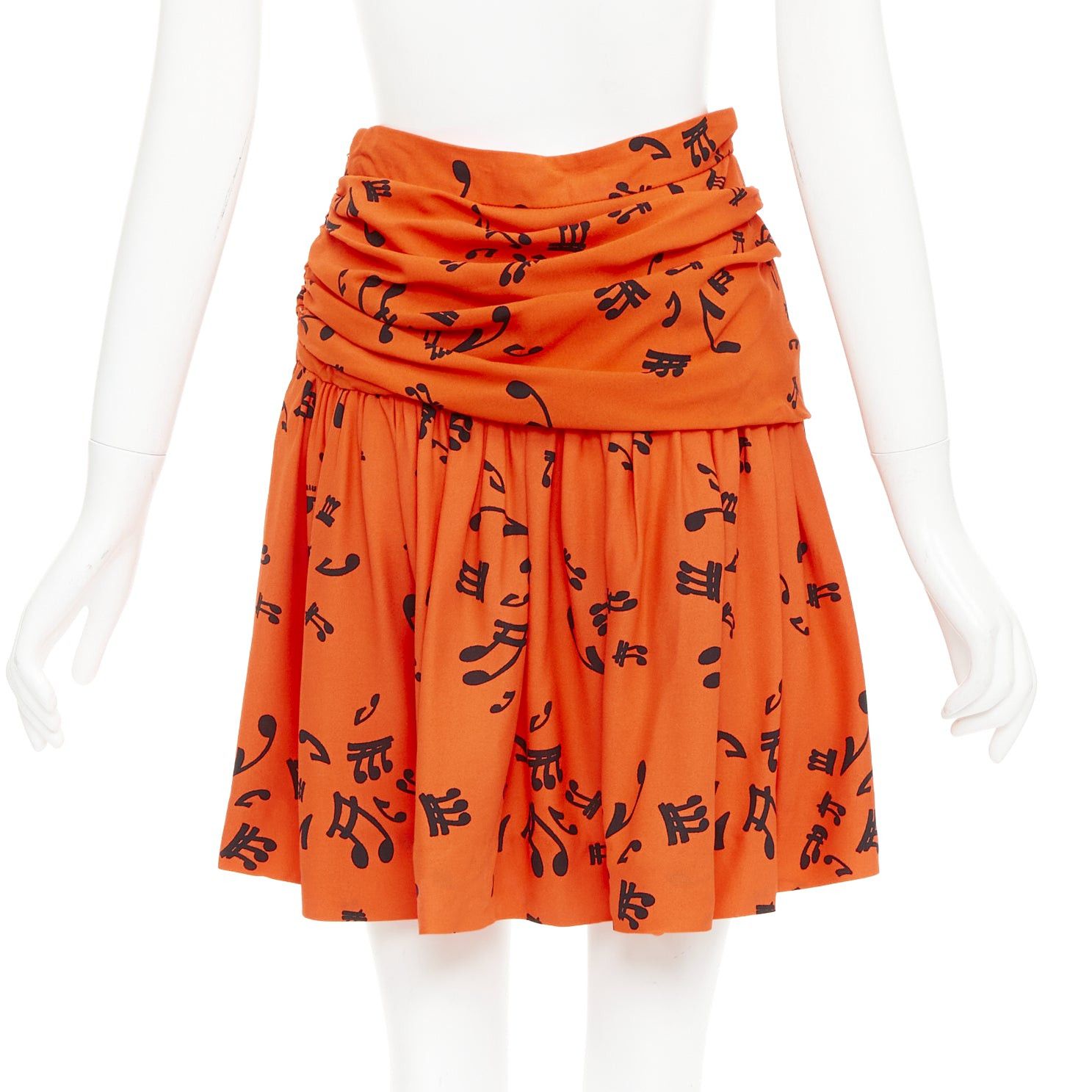Miu Miu MIU MIU 2014 orange black viscose musical notes melody gathered skirt IT40 M Size 27" / US 4 / IT 40 - 5 Thumbnail