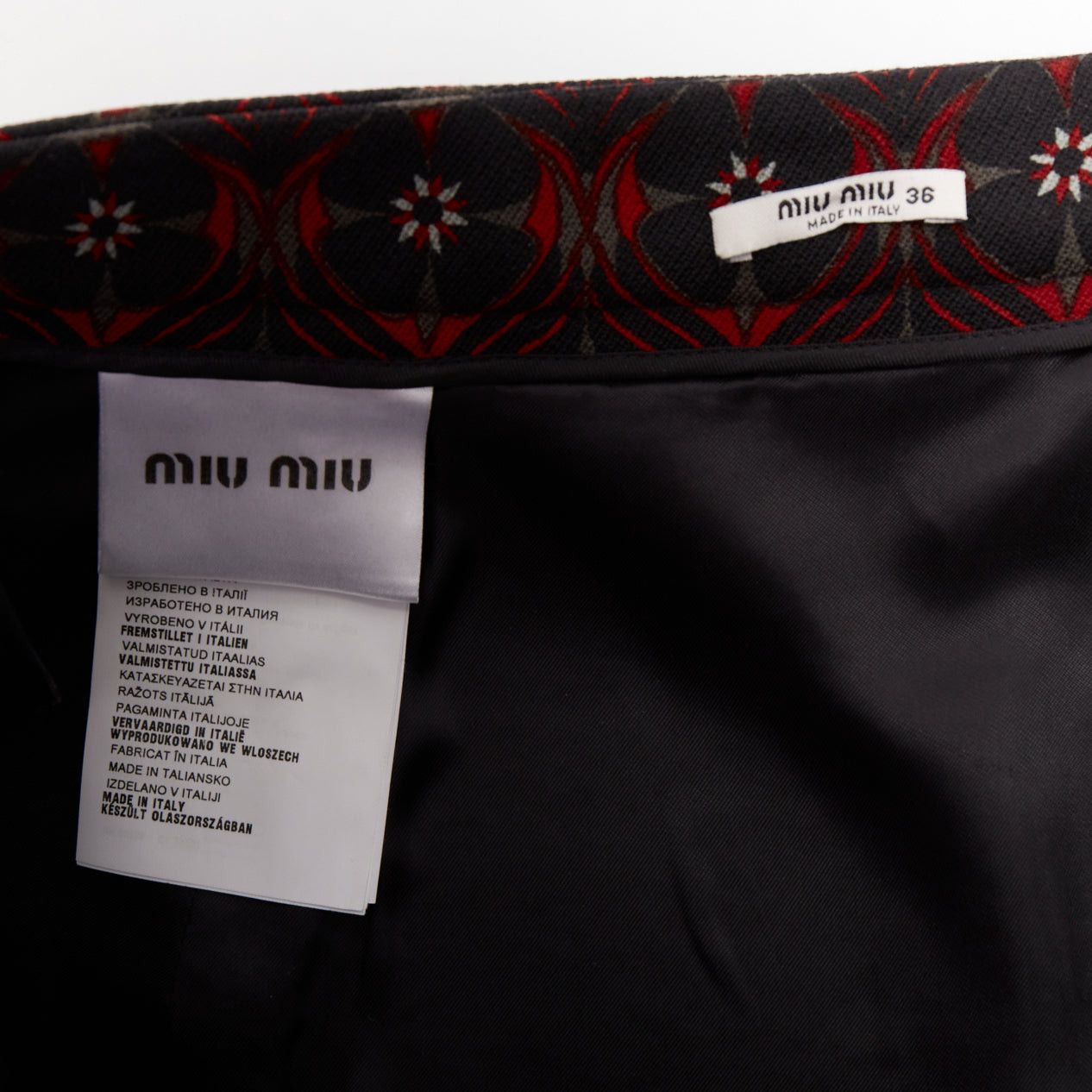 Miu Miu MIU MIU 2015 red khaki floral virgin wool vintage print pocketed A-line skirt IT36 XXS Size 25" / US 0 / IT 36 - 8 Thumbnail