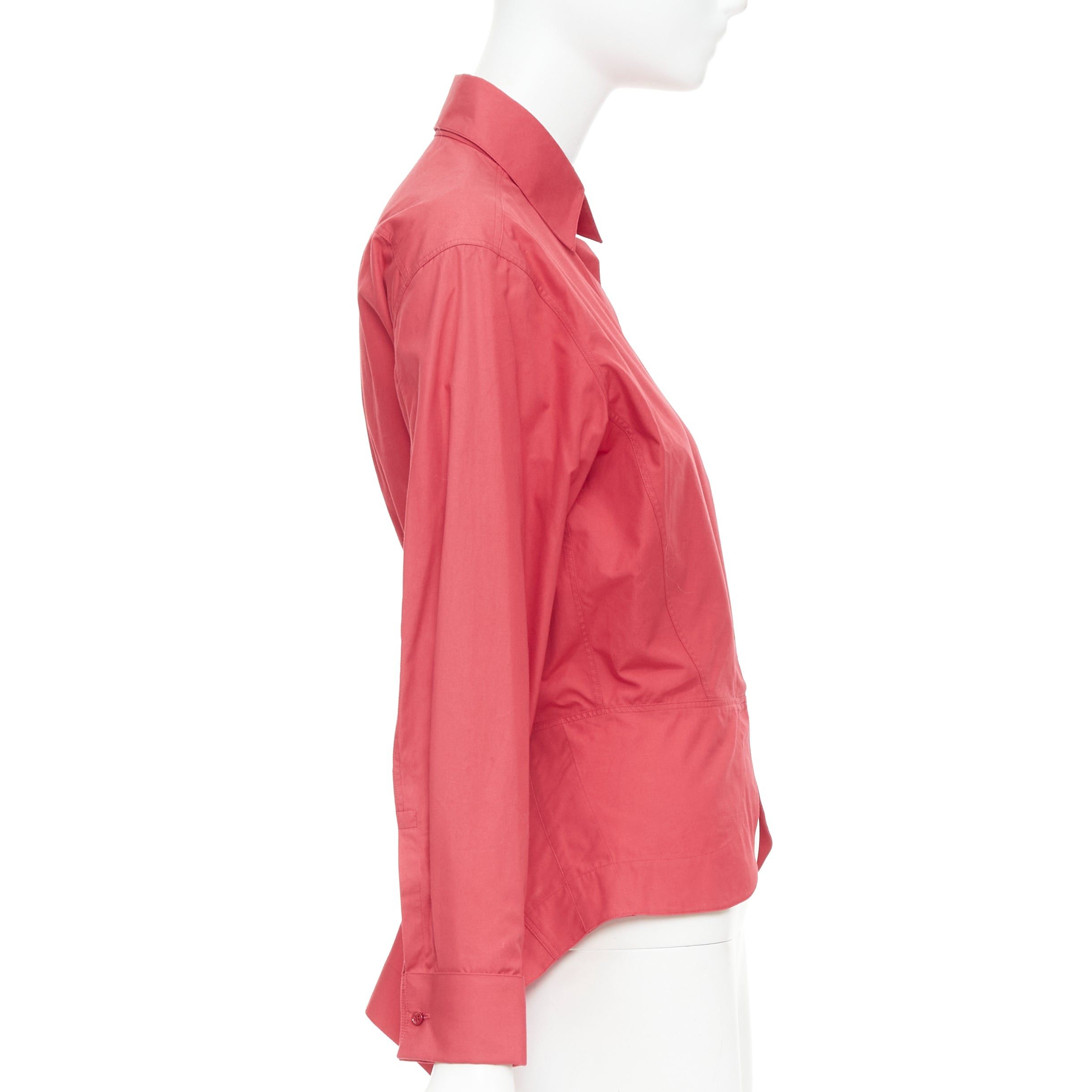 Alaia ALAIA red cotton curved tulip petal peplum puff sleeves shirt FR36 S Size S / US 4 / IT 40 - 4 Thumbnail