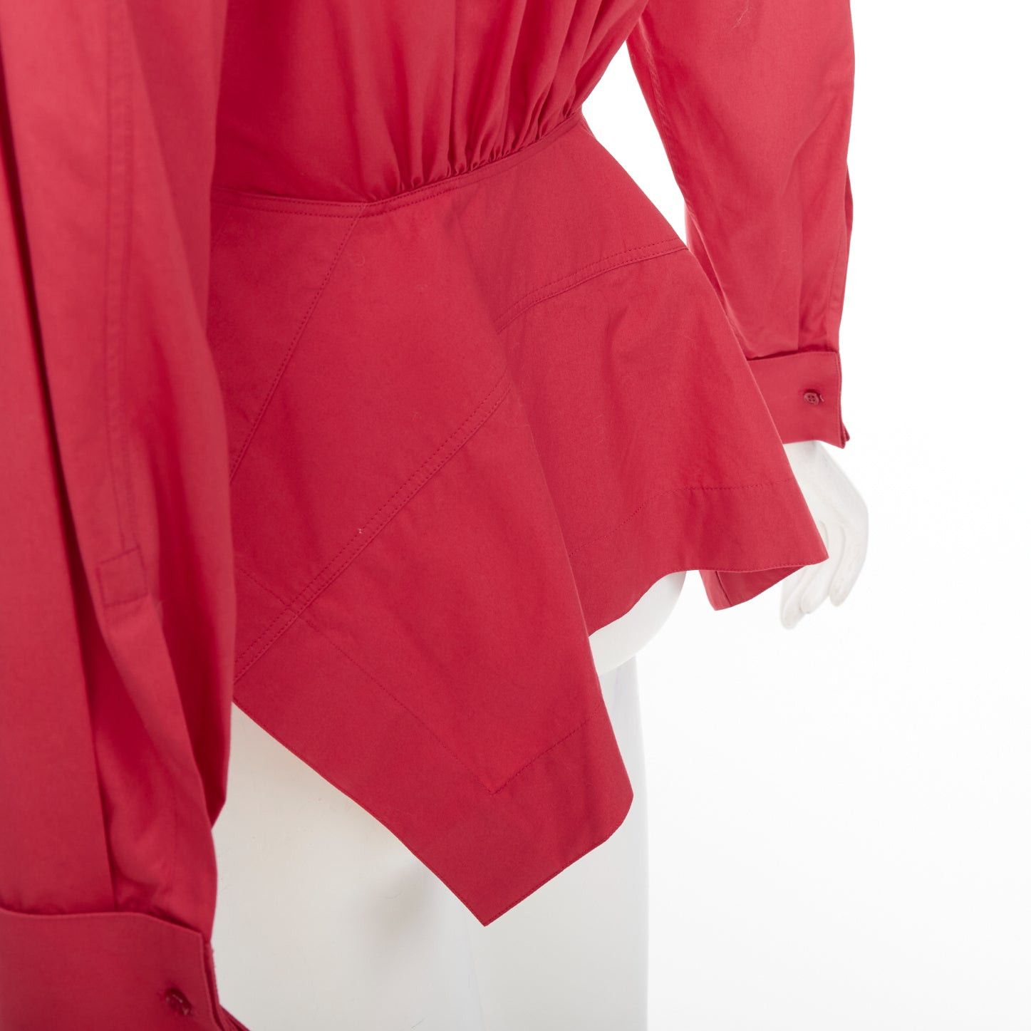 Alaia ALAIA red cotton curved tulip petal peplum puff sleeves shirt FR36 S Size S / US 4 / IT 40 - 6 Thumbnail