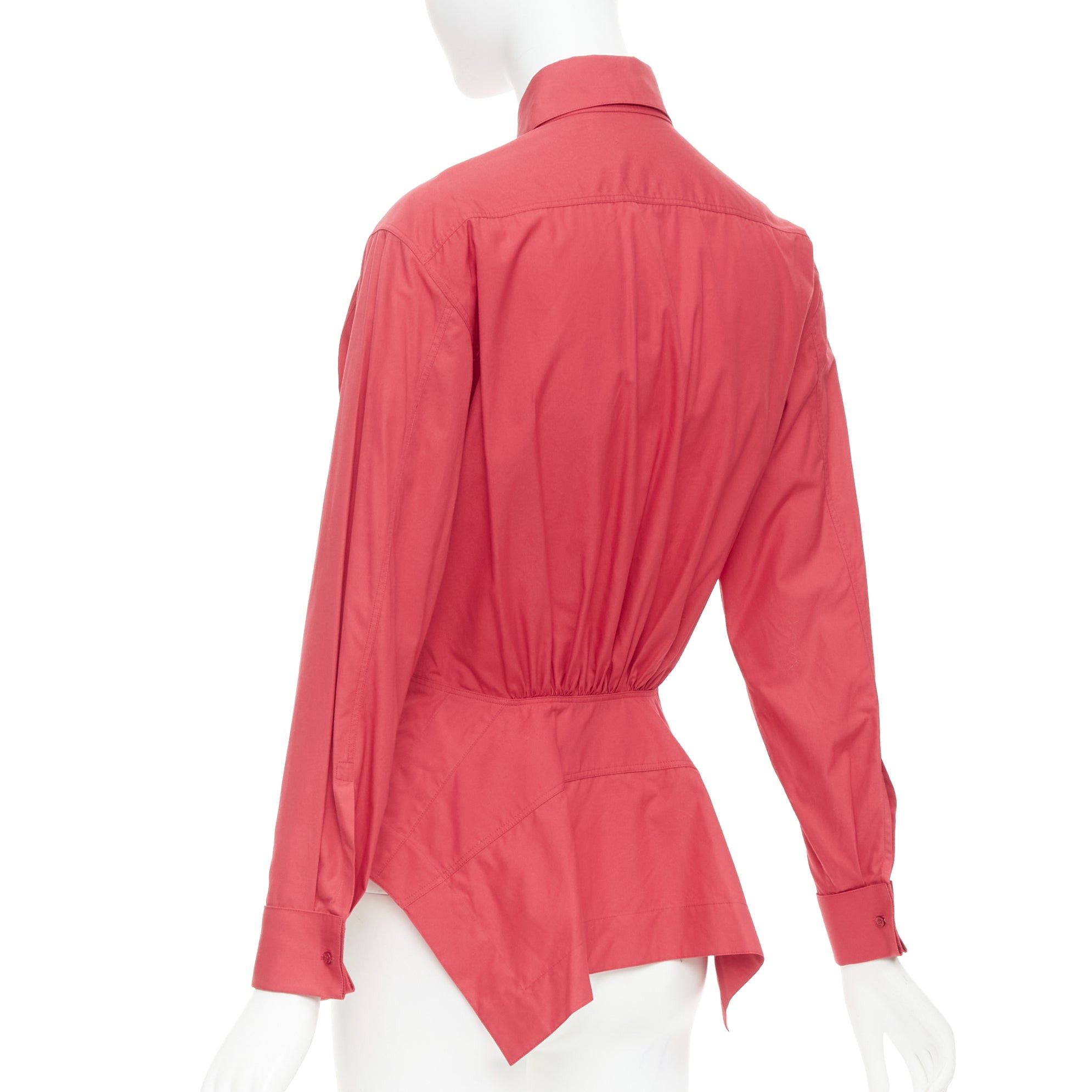 Alaia ALAIA red cotton curved tulip petal peplum puff sleeves shirt FR36 S Size S / US 4 / IT 40 - 2 Thumbnail
