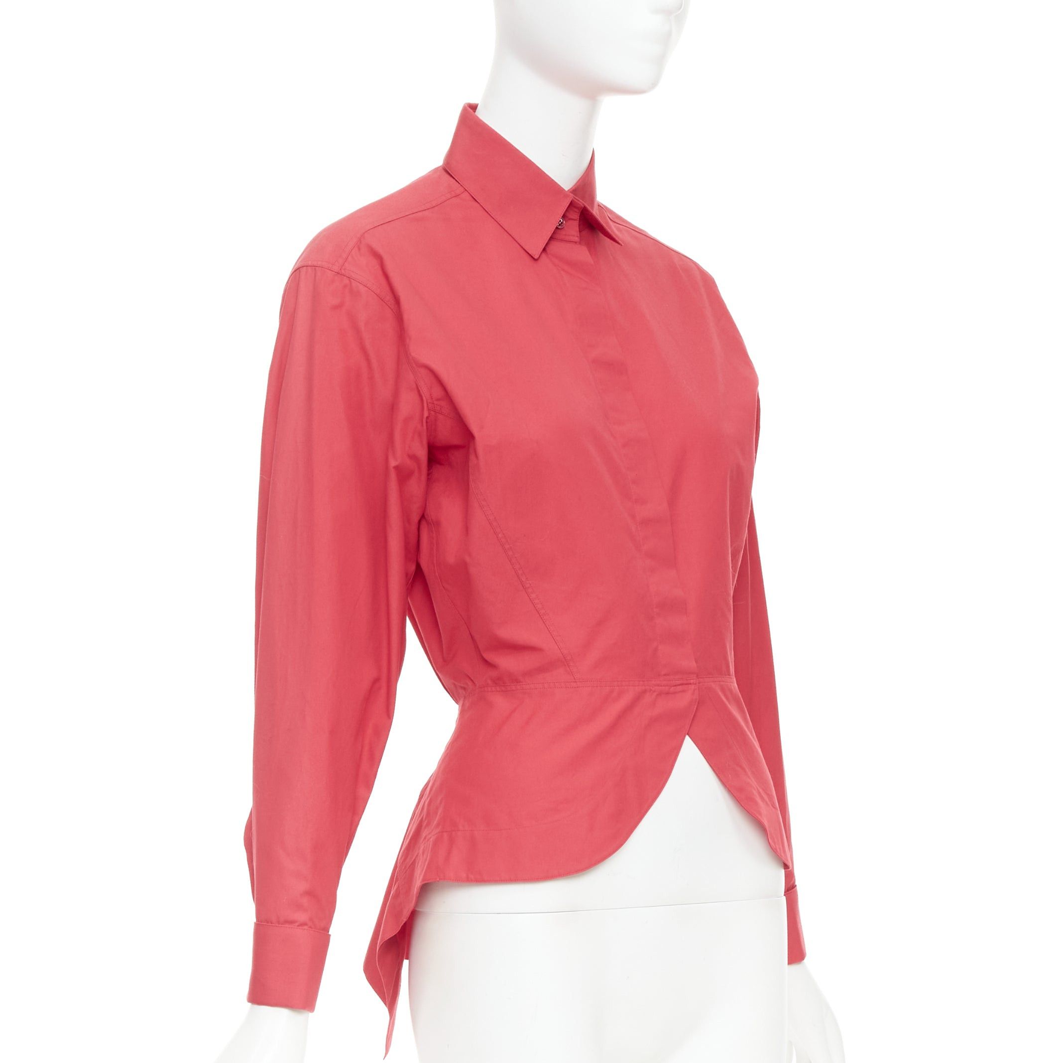 Alaia ALAIA red cotton curved tulip petal peplum puff sleeves shirt FR36 S Size S / US 4 / IT 40 - 3 Thumbnail