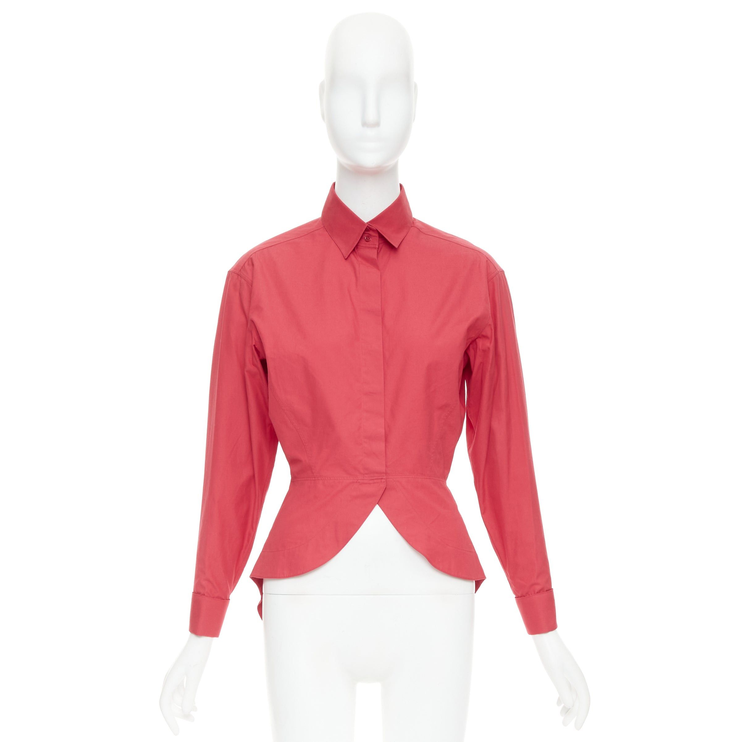 Alaia ALAIA red cotton curved tulip petal peplum puff sleeves shirt FR36 S Size S / US 4 / IT 40 - 9 Thumbnail