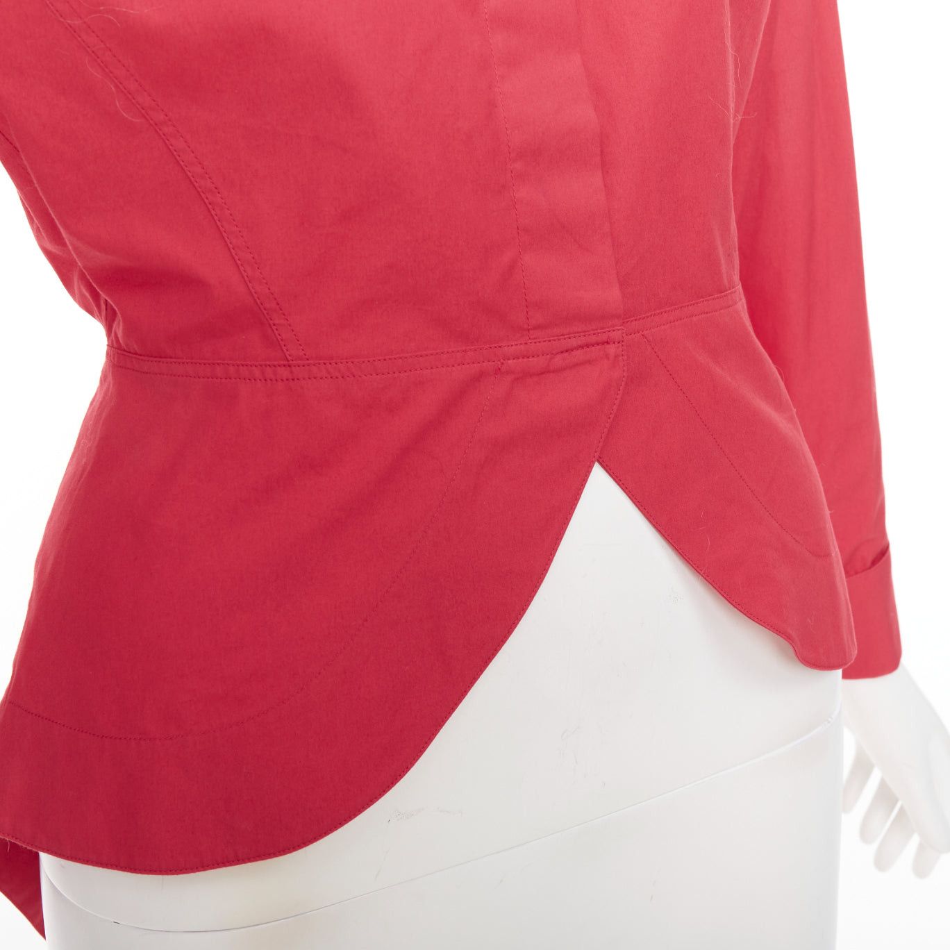 Alaia ALAIA red cotton curved tulip petal peplum puff sleeves shirt FR36 S Size S / US 4 / IT 40 - 7 Thumbnail