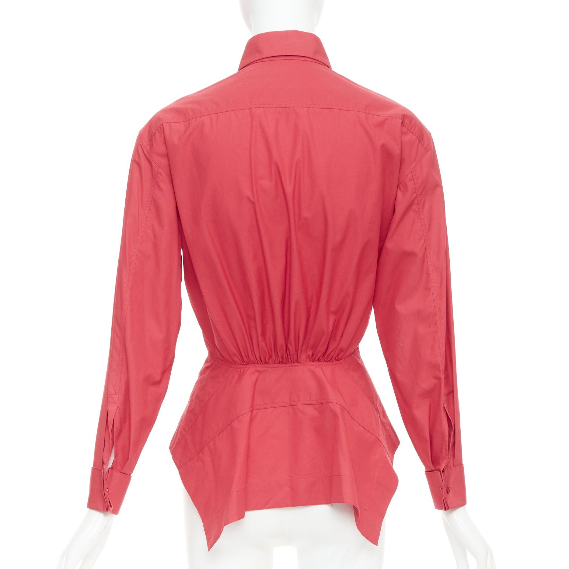 Alaia ALAIA red cotton curved tulip petal peplum puff sleeves shirt FR36 S Size S / US 4 / IT 40 - 5 Thumbnail