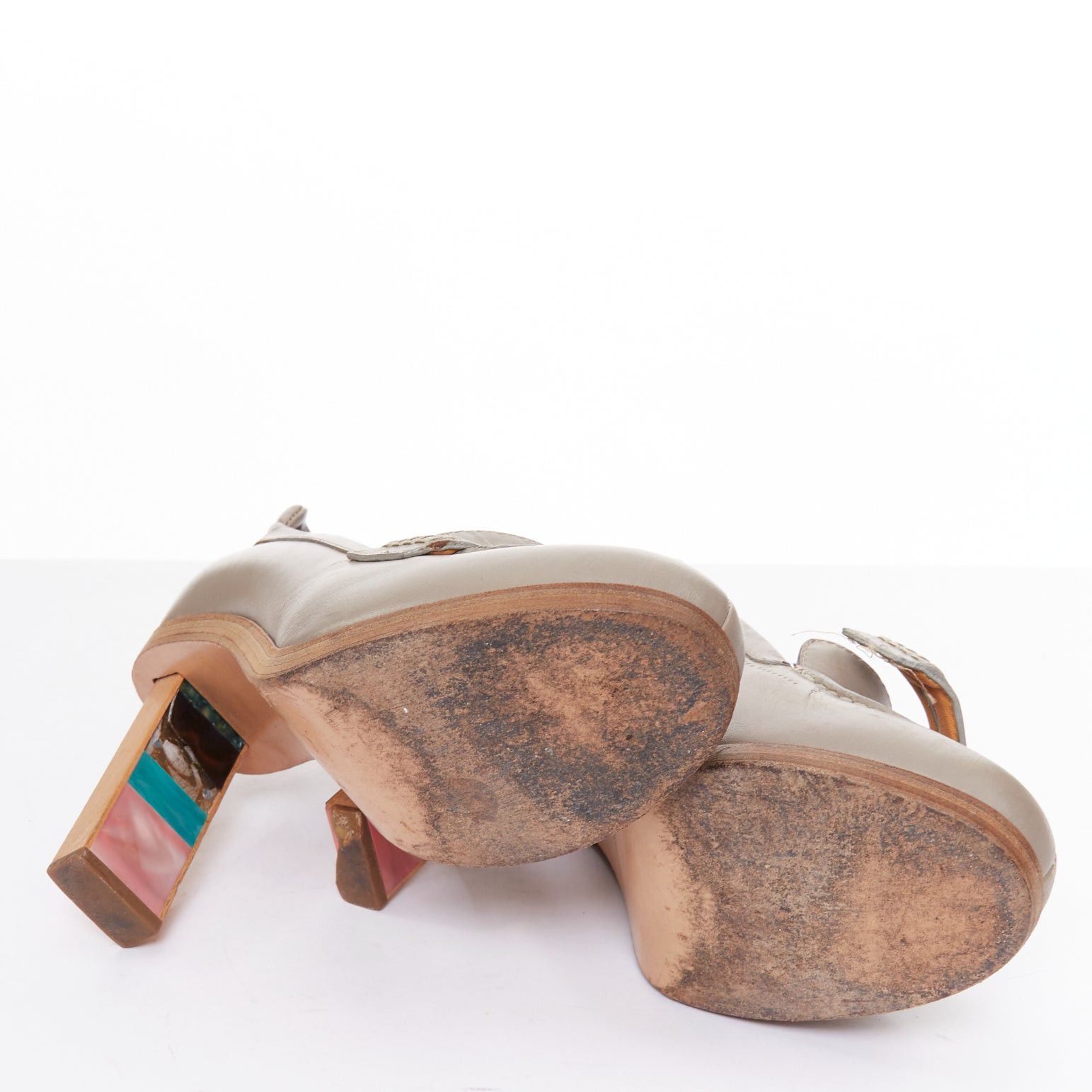Balenciaga rare BALENCIAGA Vintage grey leather colourful wooden block heel loafer EU37 Size US 7 / IT 37 - 12 Thumbnail