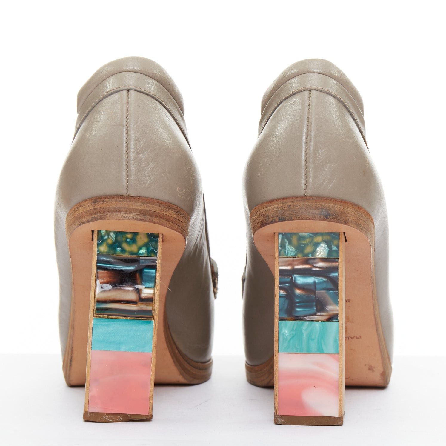 Balenciaga rare BALENCIAGA Vintage grey leather colourful wooden block heel loafer EU37 Size US 7 / IT 37 - 5 Thumbnail