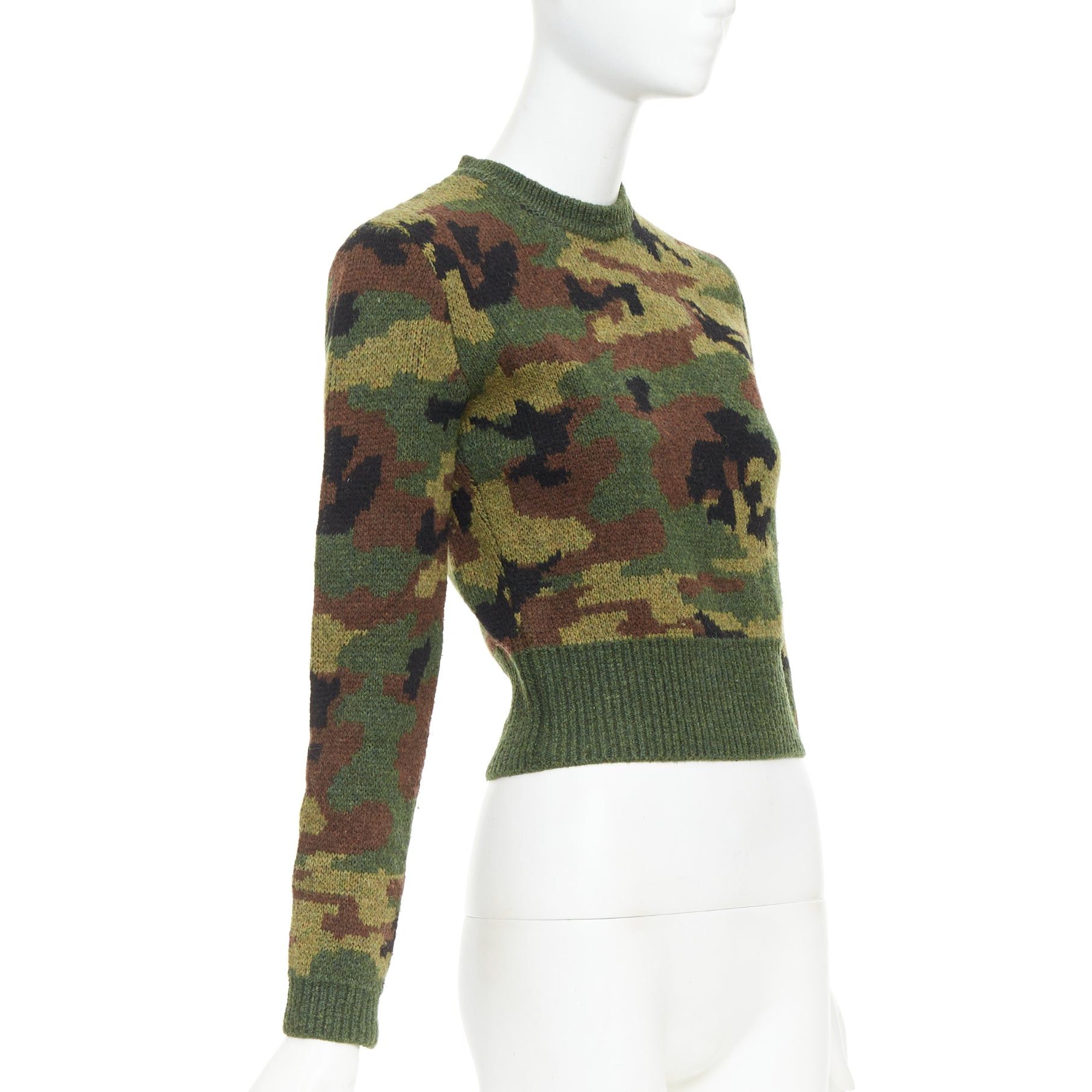 Miu Miu MIU MIU 2019 green brown 100% virgin wool camouflage cropped sweater pullover IT36 XXS Size XS / US 0-2 / IT 36-38 - 3 Thumbnail