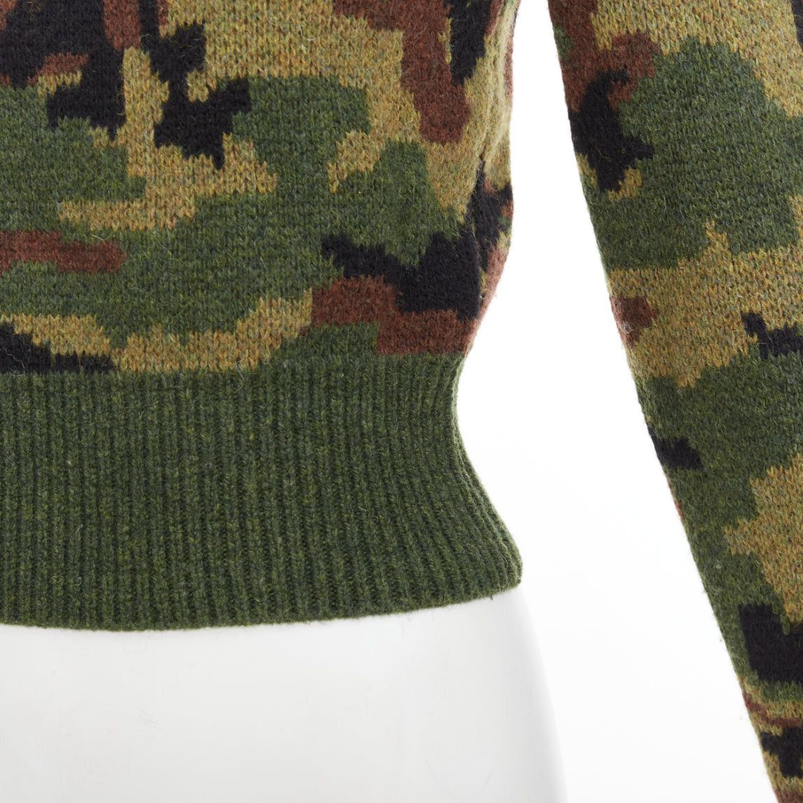Miu Miu MIU MIU 2019 green brown 100% virgin wool camouflage cropped sweater pullover IT36 XXS Size XS / US 0-2 / IT 36-38 - 7 Thumbnail