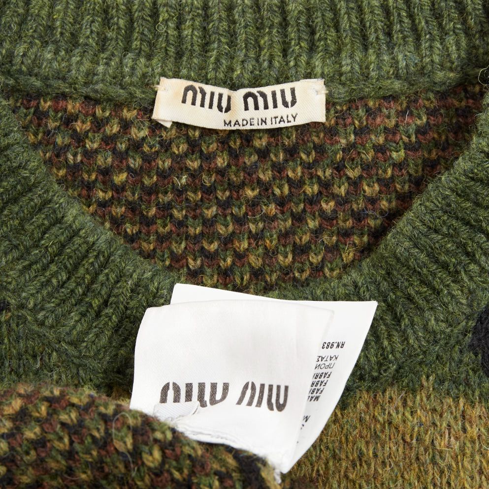 Miu Miu MIU MIU 2019 green brown 100% virgin wool camouflage cropped sweater pullover IT36 XXS Size XS / US 0-2 / IT 36-38 - 8 Thumbnail
