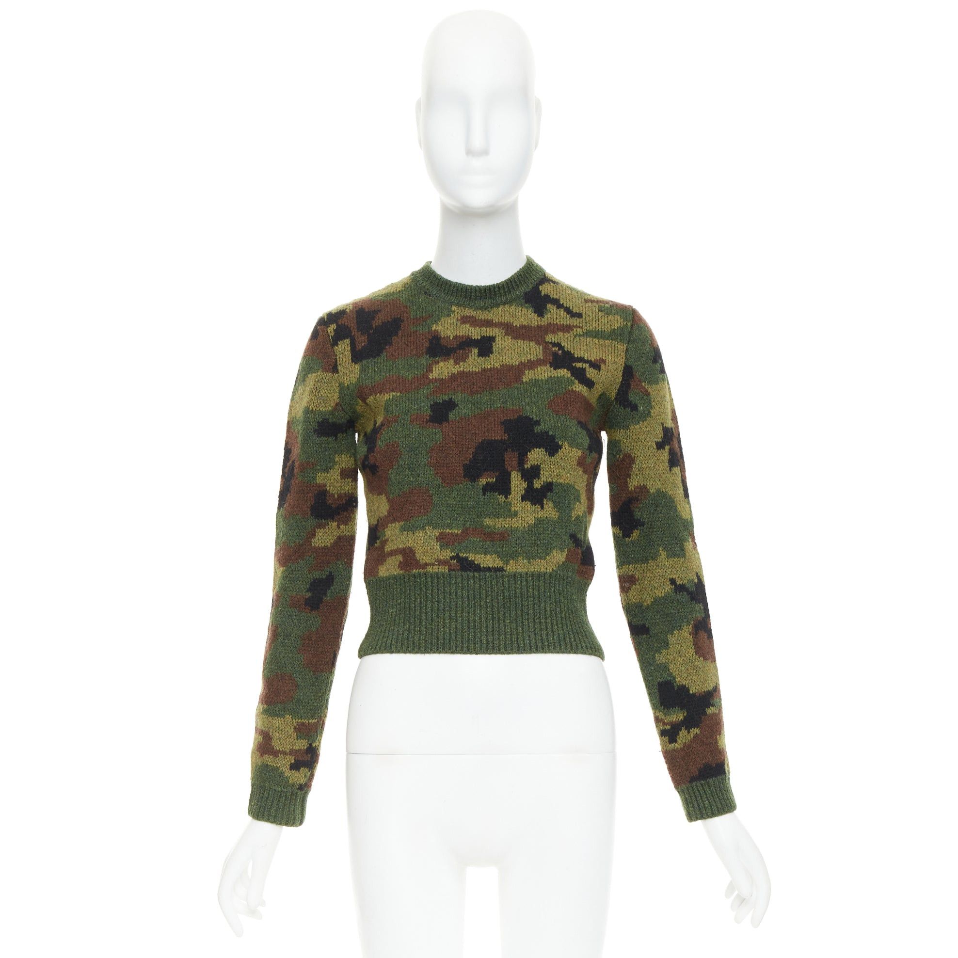 Miu Miu MIU MIU 2019 green brown 100% virgin wool camouflage cropped sweater pullover IT36 XXS Size XS / US 0-2 / IT 36-38 - 9 Thumbnail