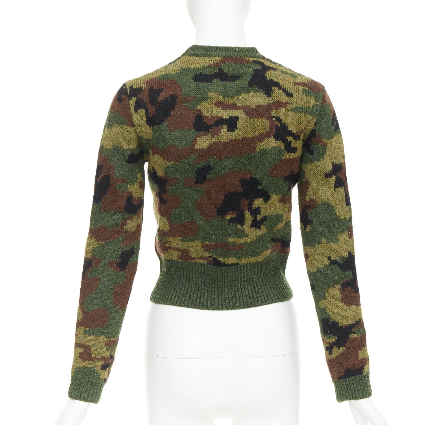 Miu Miu MIU MIU 2019 green brown 100% virgin wool camouflage cropped sweater pullover IT36 XXS Size XS / US 0-2 / IT 36-38 - 5 Thumbnail