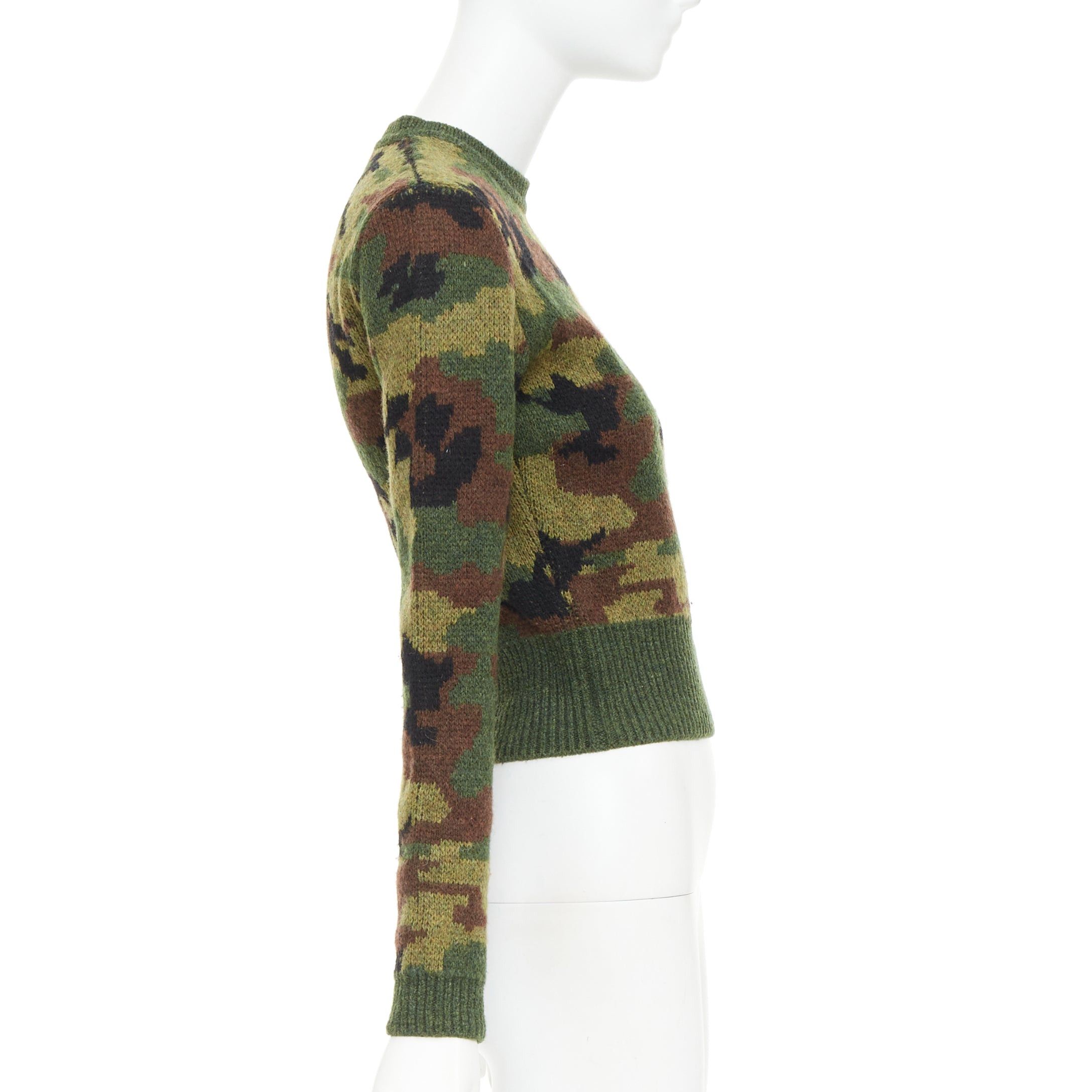 Miu Miu MIU MIU 2019 green brown 100% virgin wool camouflage cropped sweater pullover IT36 XXS Size XS / US 0-2 / IT 36-38 - 4 Thumbnail