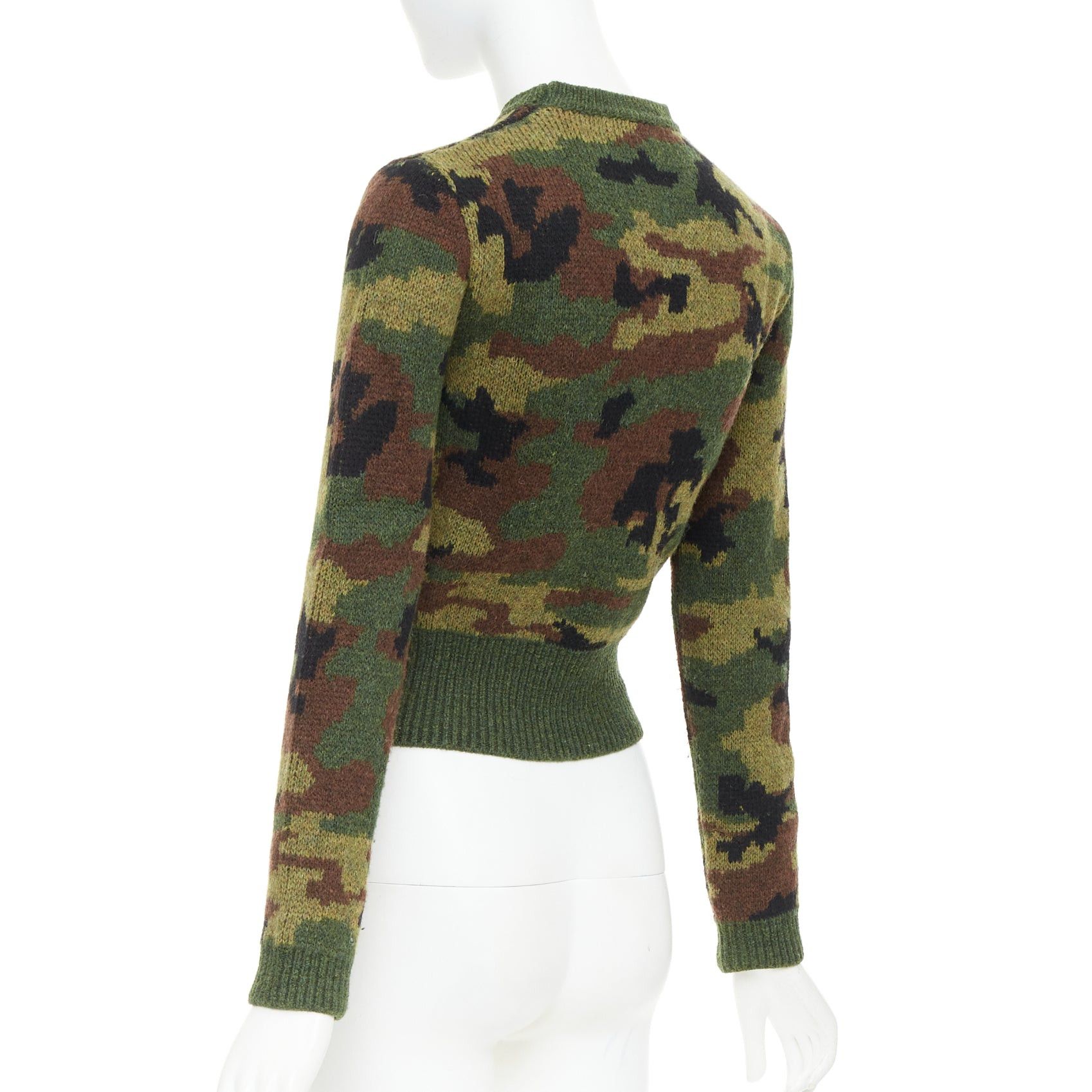 Miu Miu MIU MIU 2019 green brown 100% virgin wool camouflage cropped sweater pullover IT36 XXS Size XS / US 0-2 / IT 36-38 - 6 Thumbnail