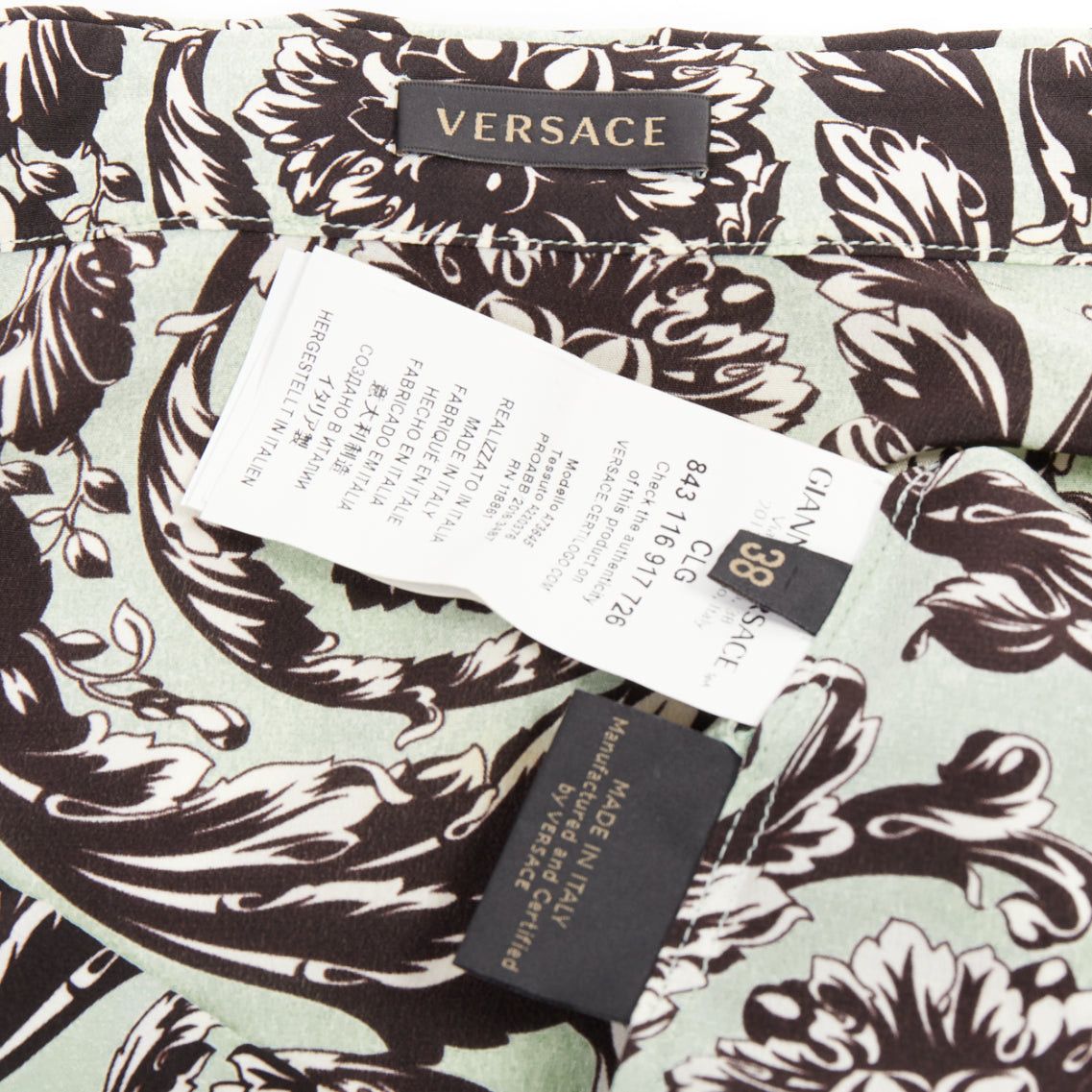 Versace VERSACE 100% silk green black baroque floral print button up shirt IT38 XS Size XS / US 0-2 / IT 36-38 - 8 Thumbnail