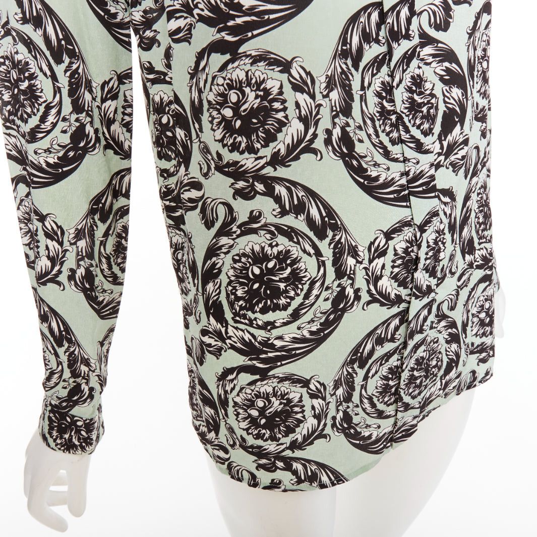 Versace VERSACE 100% silk green black baroque floral print button up shirt IT38 XS Size XS / US 0-2 / IT 36-38 - 7 Thumbnail