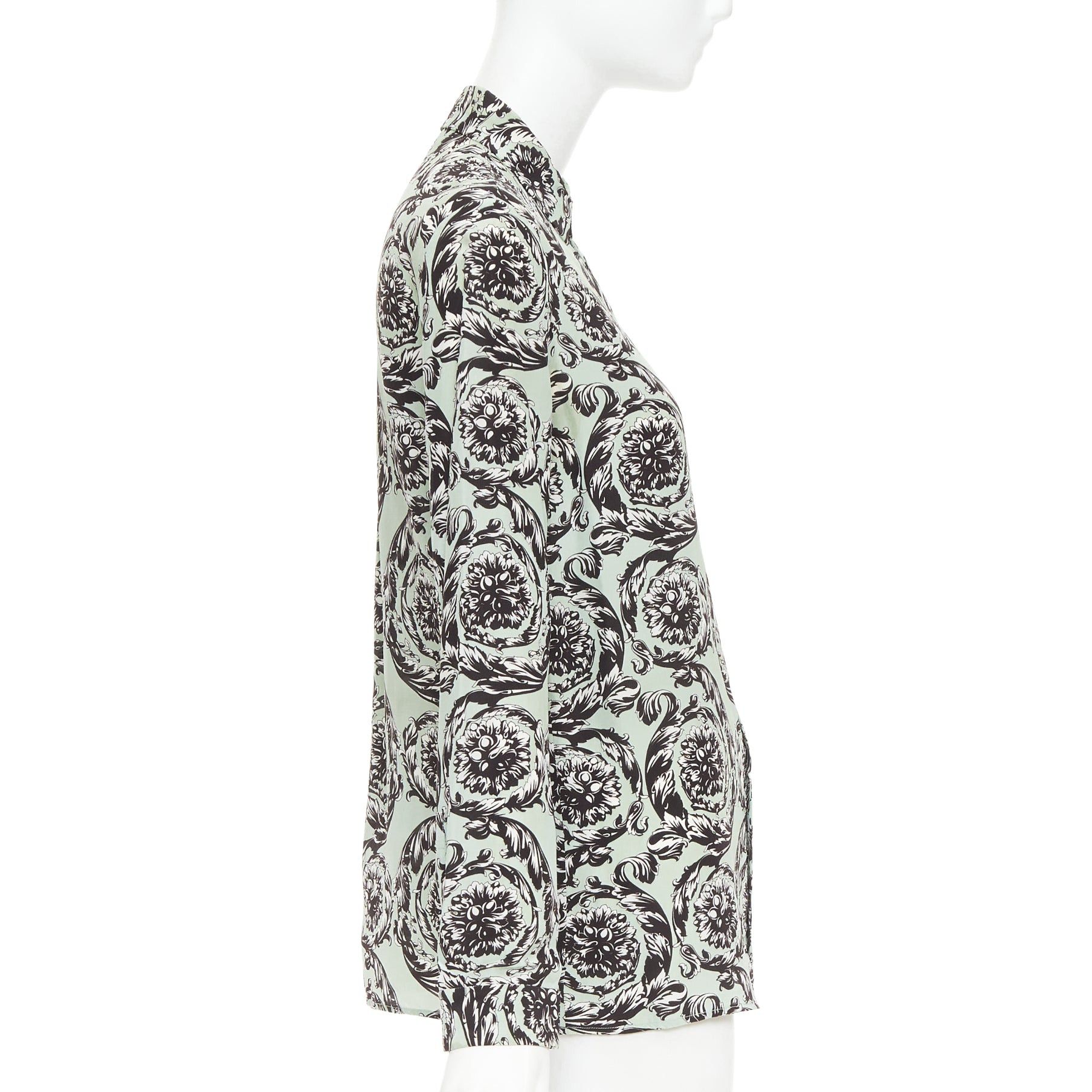 Versace VERSACE 100% silk green black baroque floral print button up shirt IT38 XS Size XS / US 0-2 / IT 36-38 - 4 Thumbnail