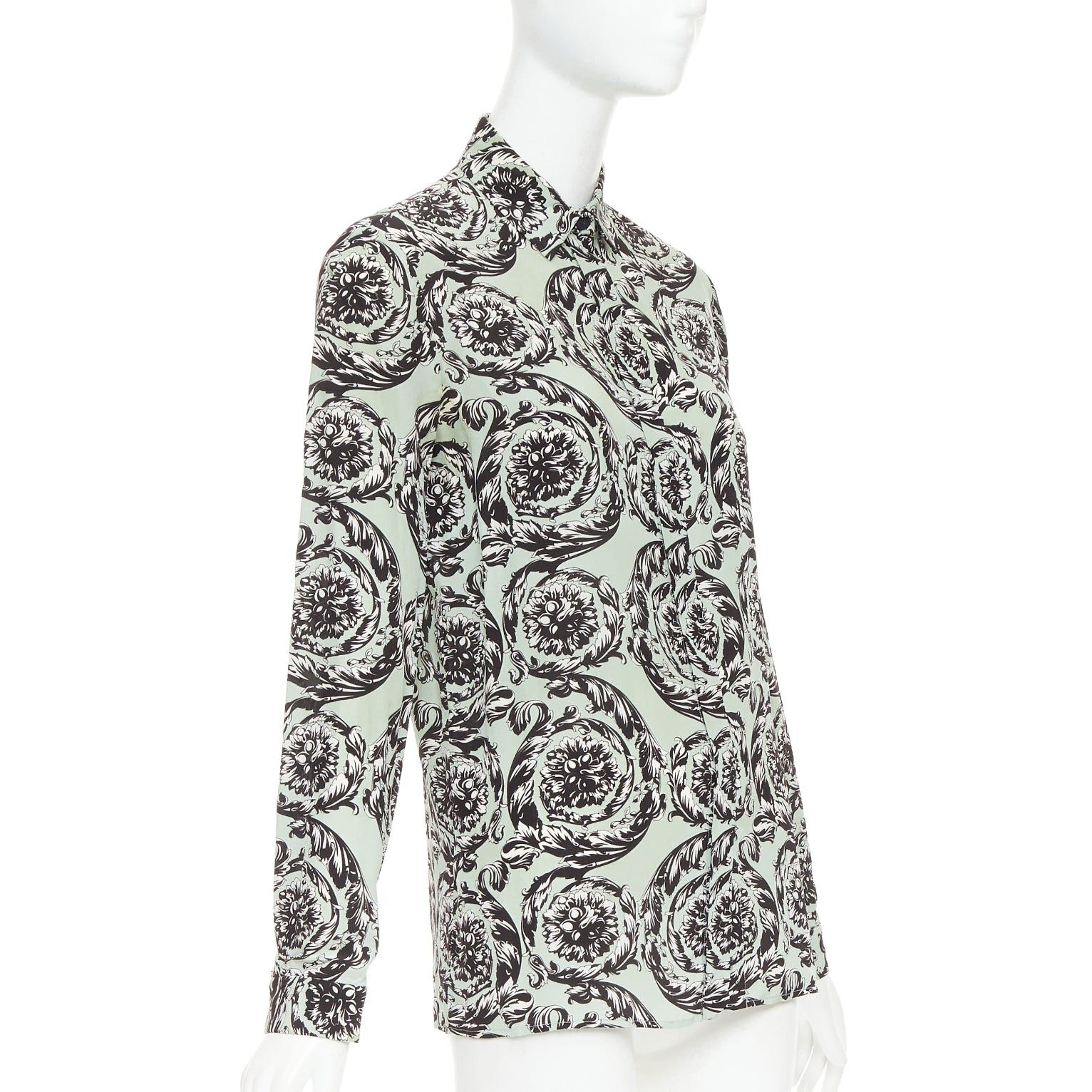 Versace VERSACE 100% silk green black baroque floral print button up shirt IT38 XS Size XS / US 0-2 / IT 36-38 - 3 Thumbnail