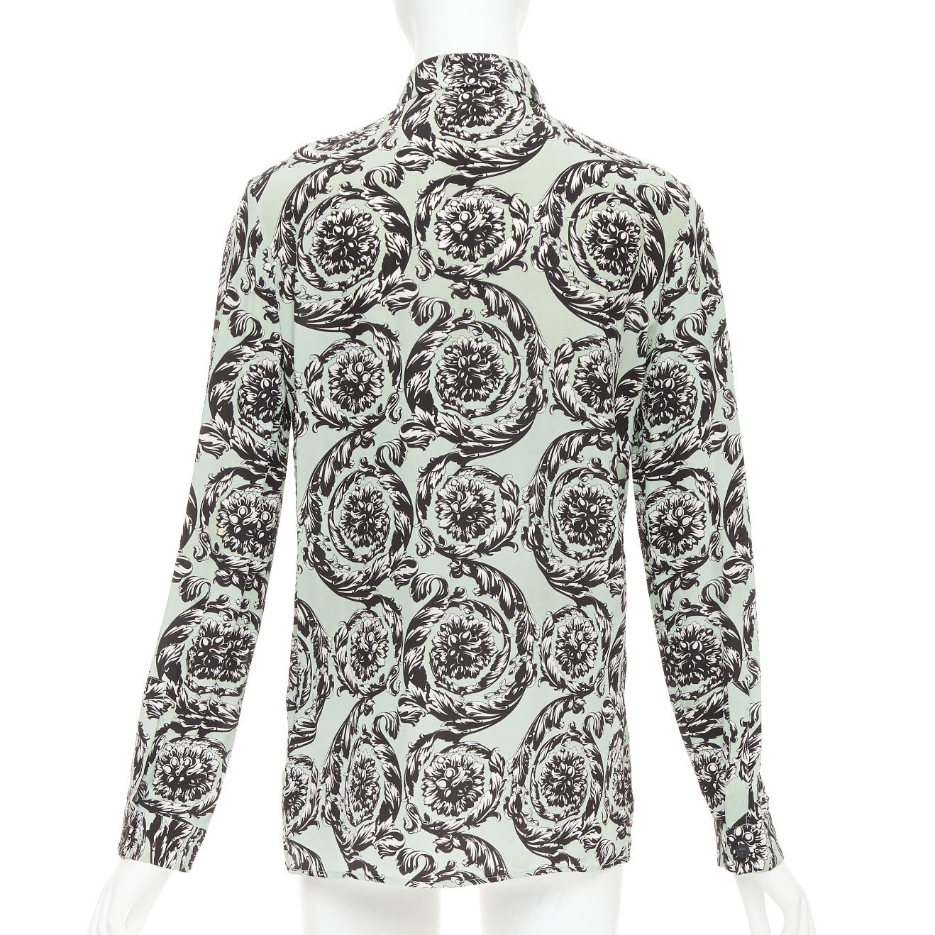 Versace VERSACE 100% silk green black baroque floral print button up shirt IT38 XS Size XS / US 0-2 / IT 36-38 - 5 Thumbnail