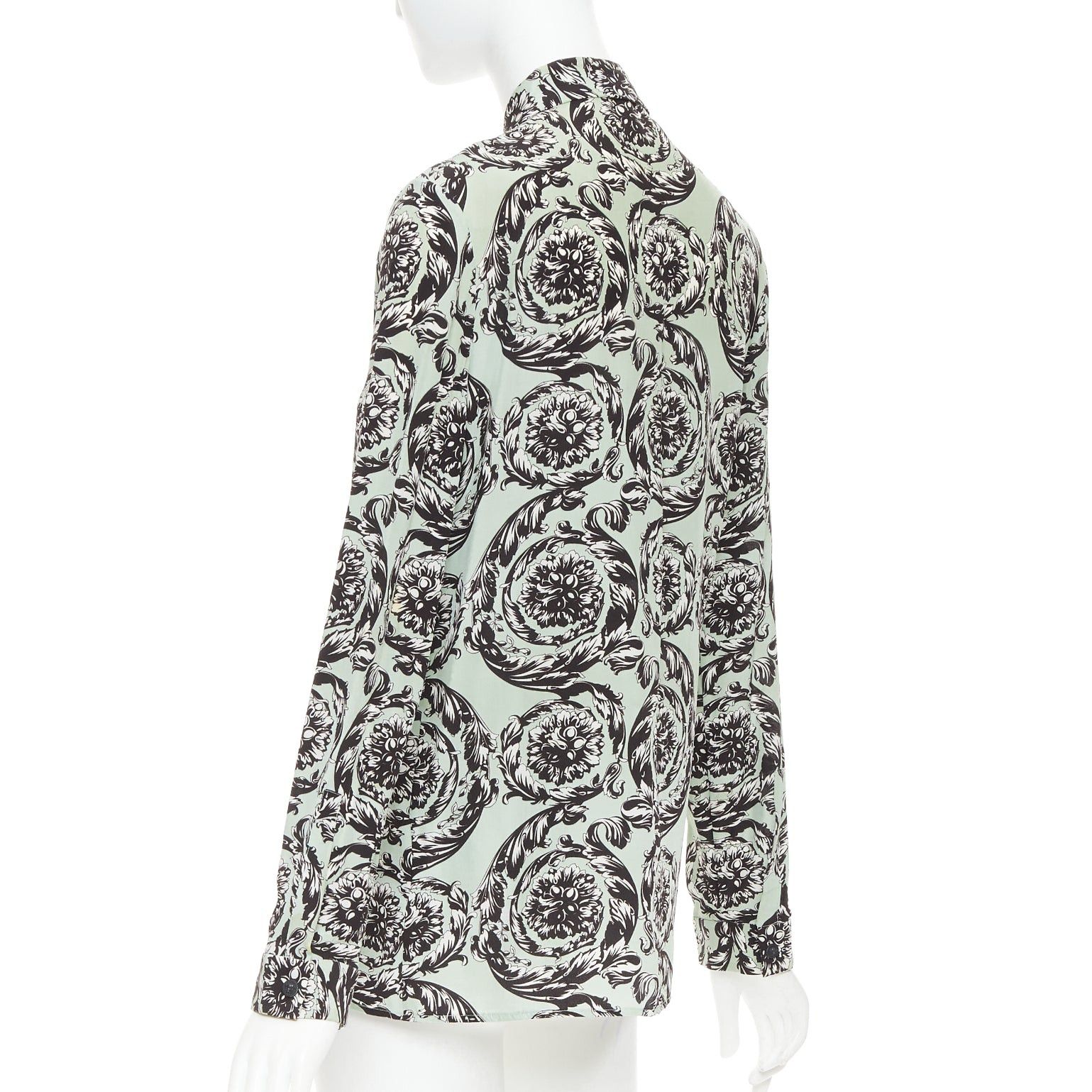 Versace VERSACE 100% silk green black baroque floral print button up shirt IT38 XS Size XS / US 0-2 / IT 36-38 - 6 Thumbnail