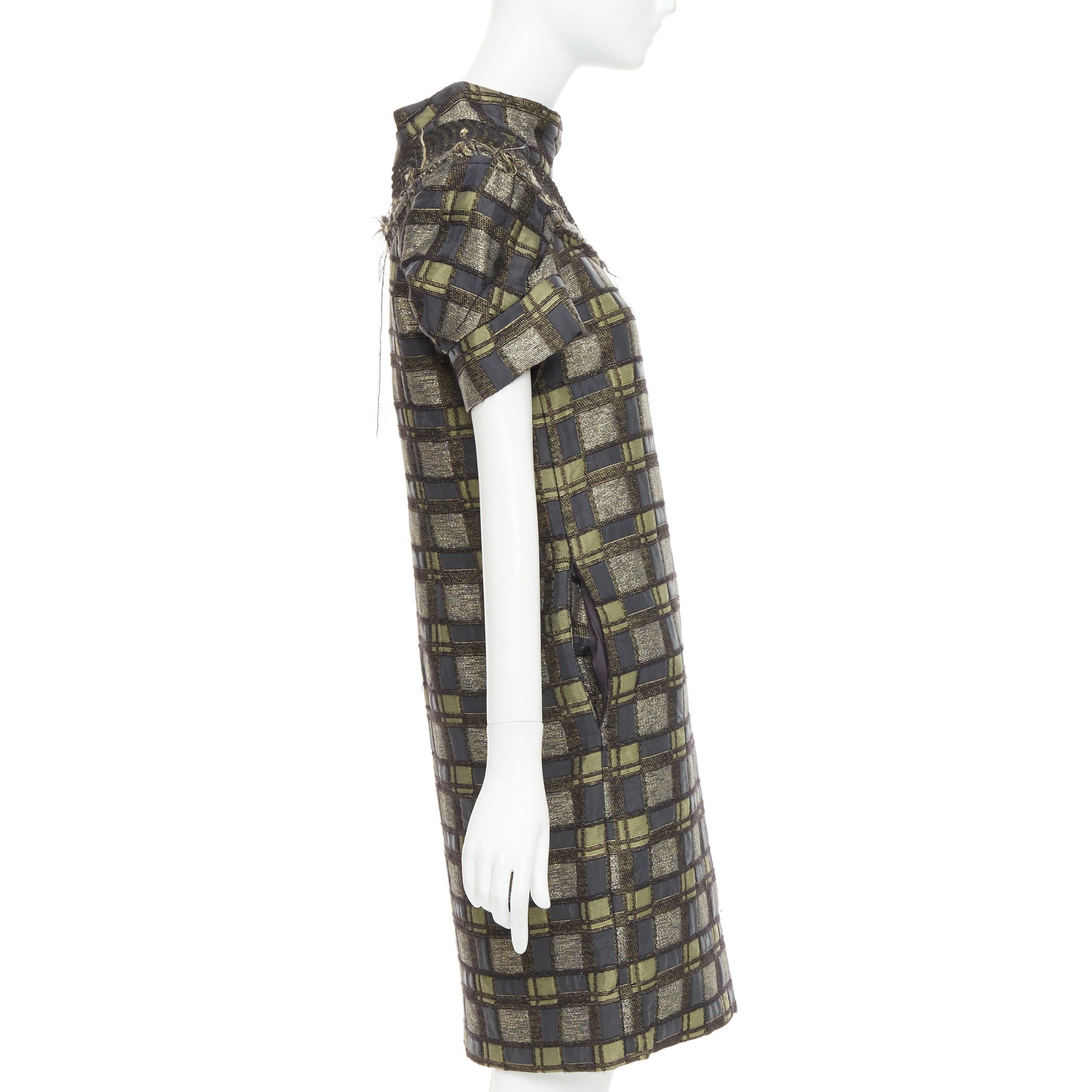 Marni MARNI bronze grey embellished collar checked brocade dress IT36 XXS Size S / US 4 / IT 40 - 4 Thumbnail