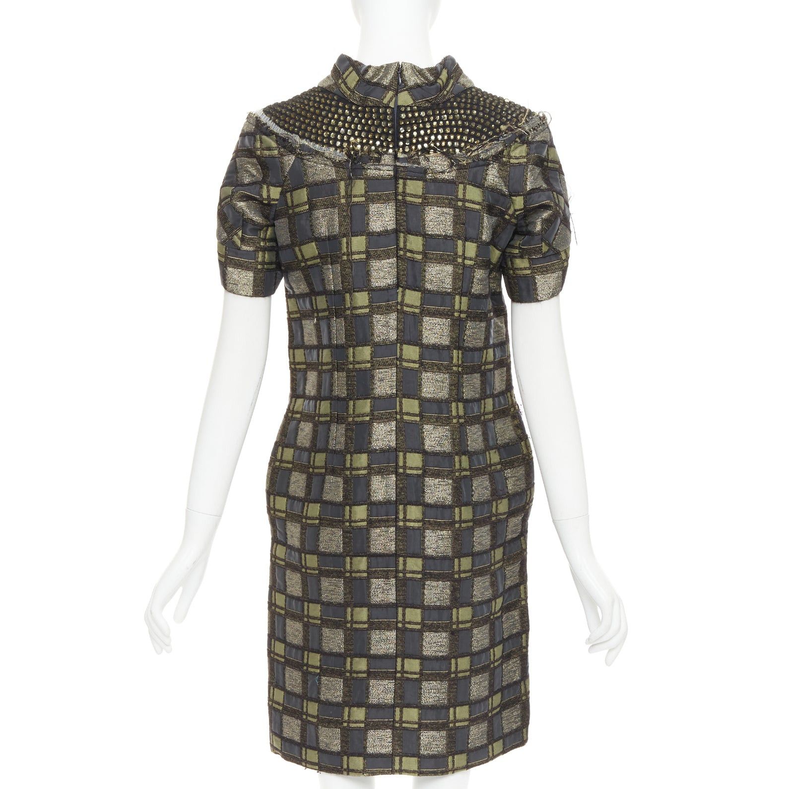 Marni MARNI bronze grey embellished collar checked brocade dress IT36 XXS Size S / US 4 / IT 40 - 5 Thumbnail