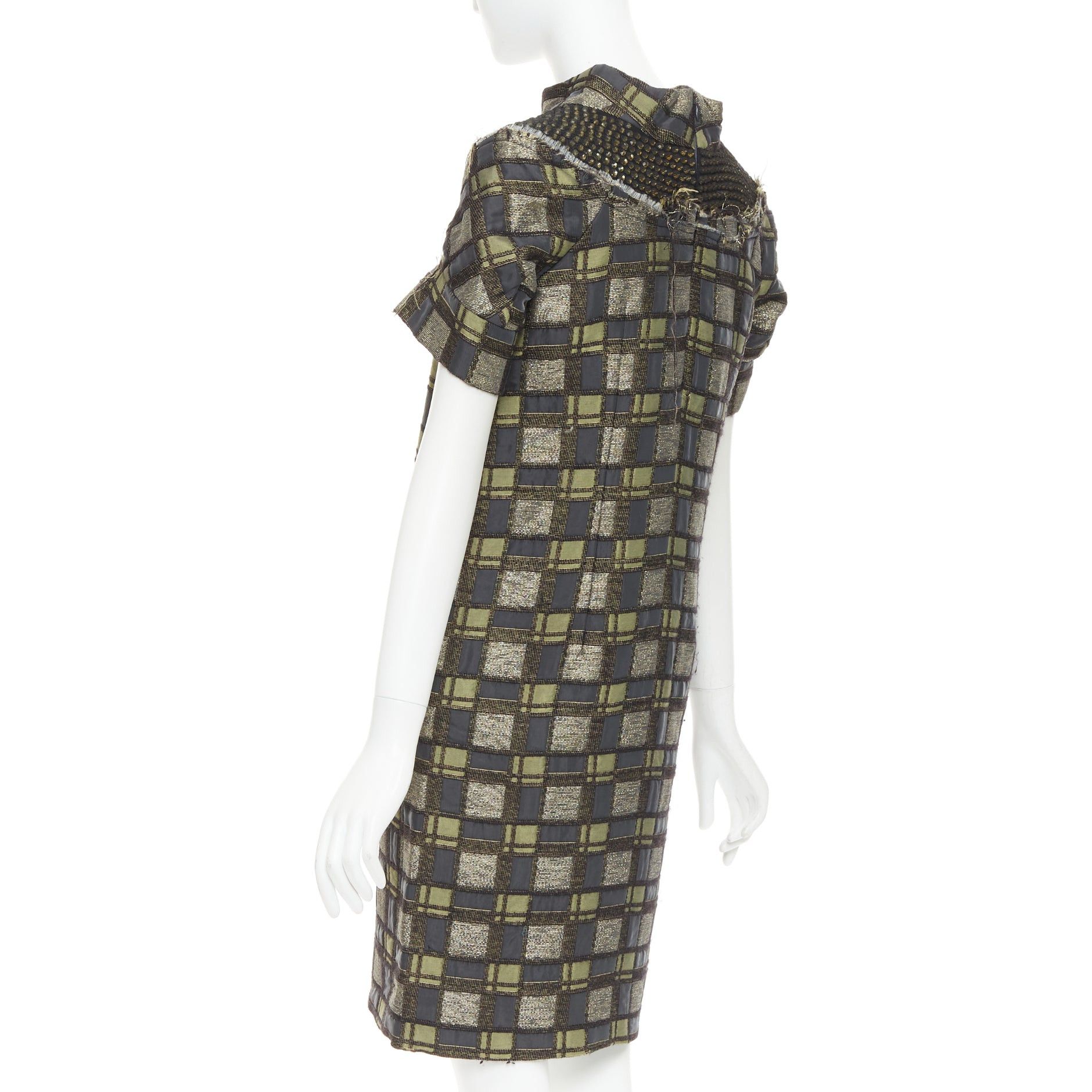 Marni MARNI bronze grey embellished collar checked brocade dress IT36 XXS Size S / US 4 / IT 40 - 6 Thumbnail