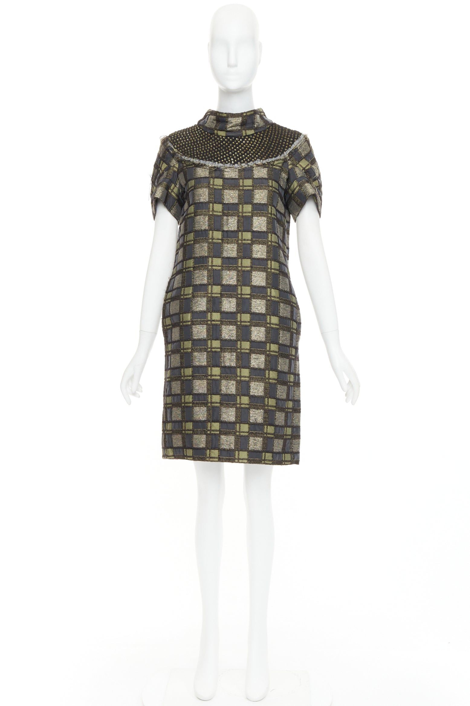 Marni MARNI bronze grey embellished collar checked brocade dress IT36 XXS Size S / US 4 / IT 40 - 9 Thumbnail