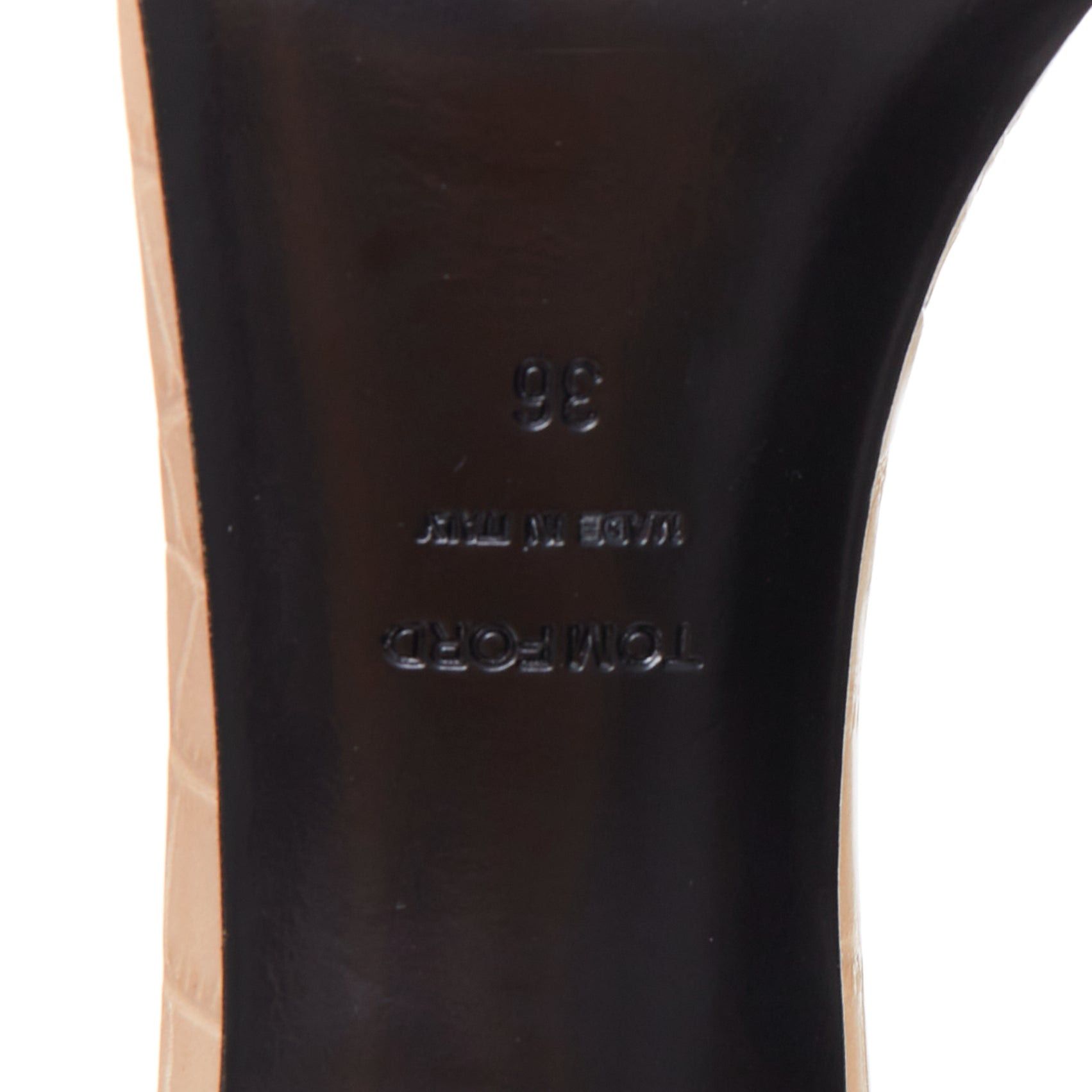 Tom Ford TOM FORD taupe rcoc embossed calfskin gold TF logo kitten heel sandal EU36 Size US 6 / IT 36 - 10 Thumbnail