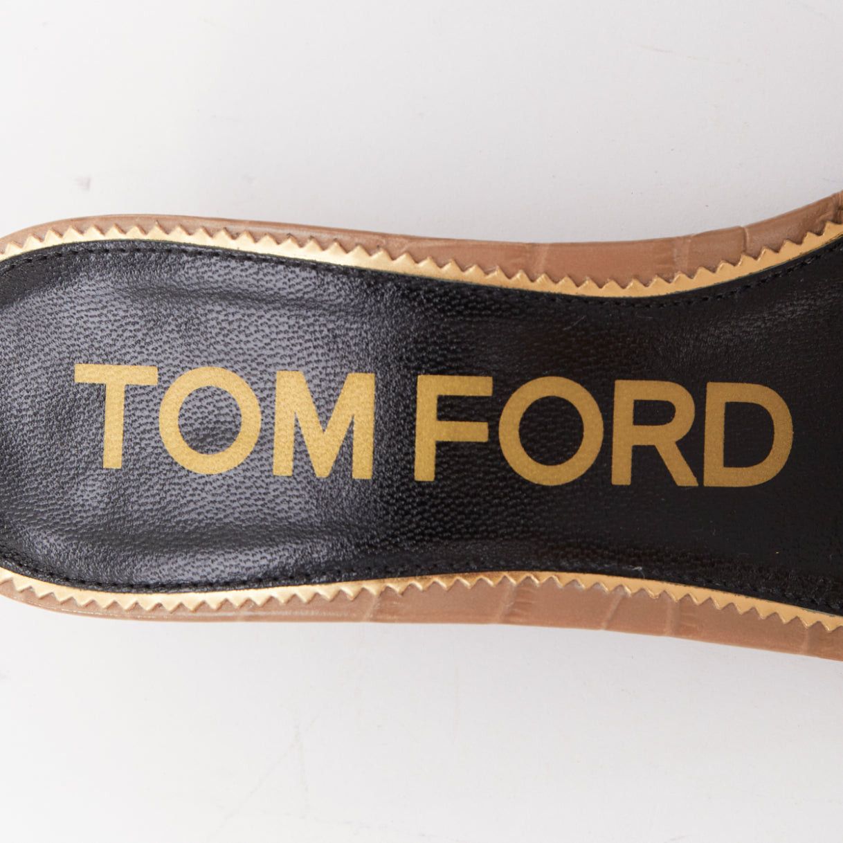 Tom Ford TOM FORD taupe rcoc embossed calfskin gold TF logo kitten heel sandal EU36 Size US 6 / IT 36 - 9 Thumbnail