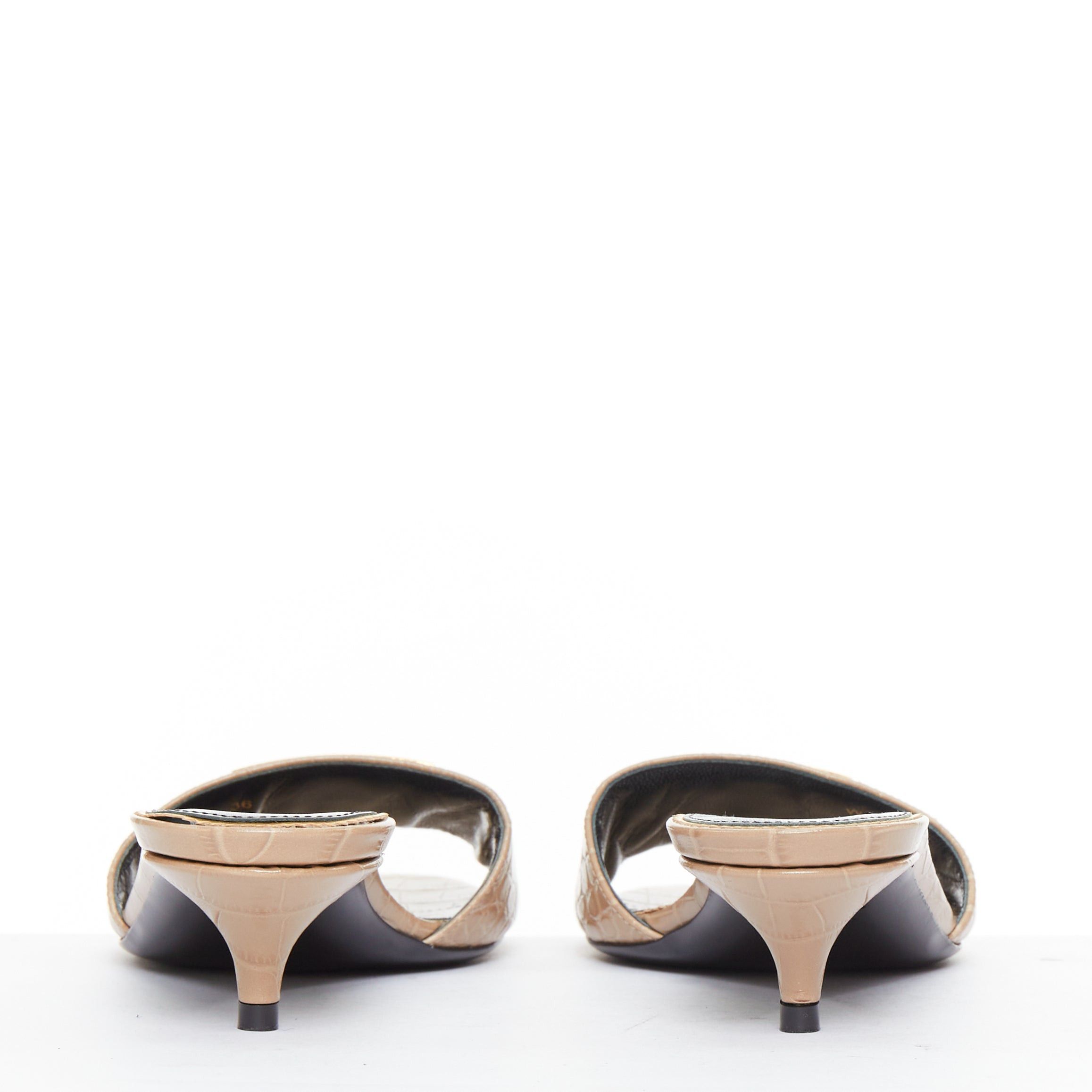 Tom Ford TOM FORD taupe rcoc embossed calfskin gold TF logo kitten heel sandal EU36 Size US 6 / IT 36 - 5 Thumbnail