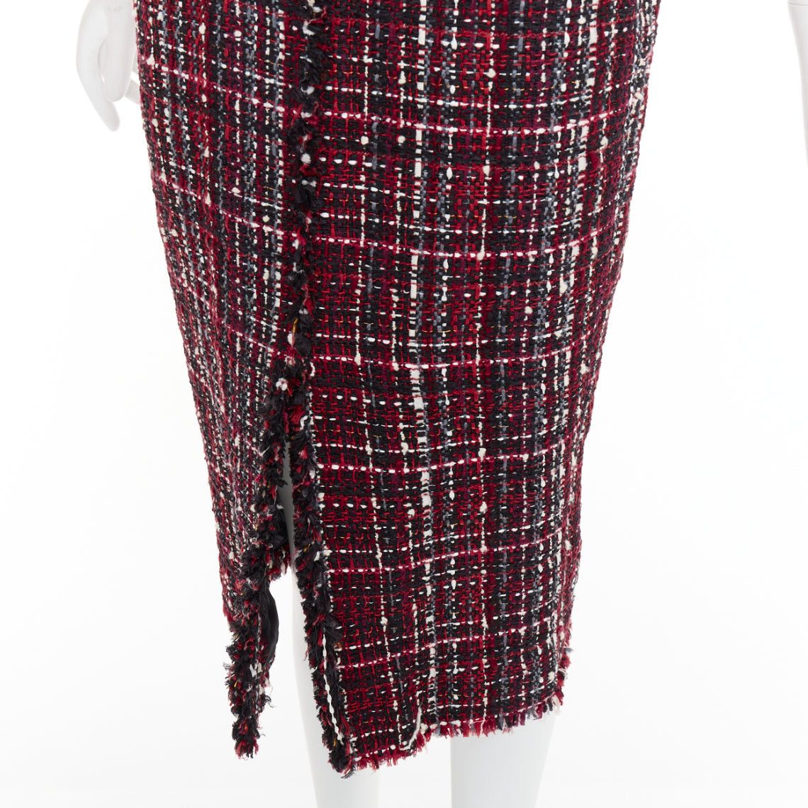 Alexander McQueen ALEXANDER MCQUEEN 2018 red black tartan tweed front slit shift dress IT38 XS Size XS / US 0-2 / IT 36-38 - 7 Thumbnail