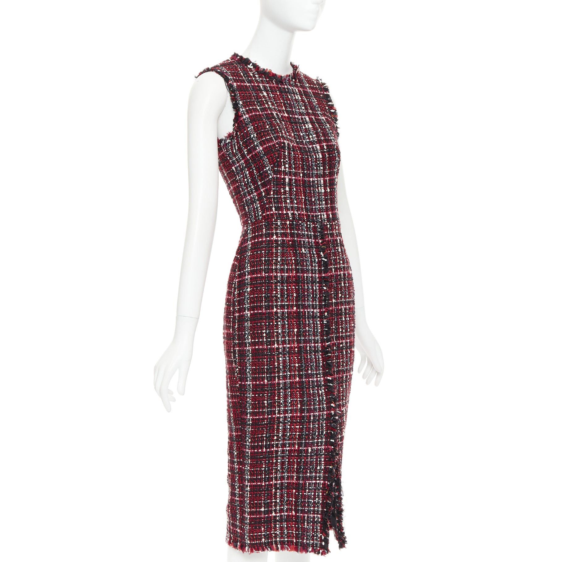Alexander McQueen ALEXANDER MCQUEEN 2018 red black tartan tweed front slit shift dress IT38 XS Size XS / US 0-2 / IT 36-38 - 3 Thumbnail