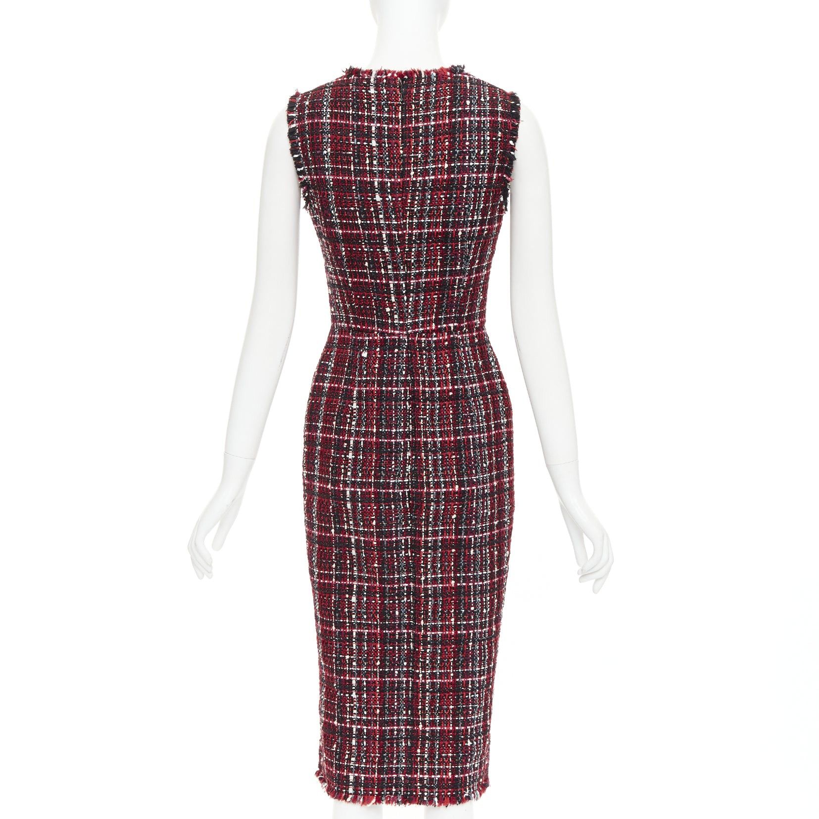Alexander McQueen ALEXANDER MCQUEEN 2018 red black tartan tweed front slit shift dress IT38 XS Size XS / US 0-2 / IT 36-38 - 5 Thumbnail