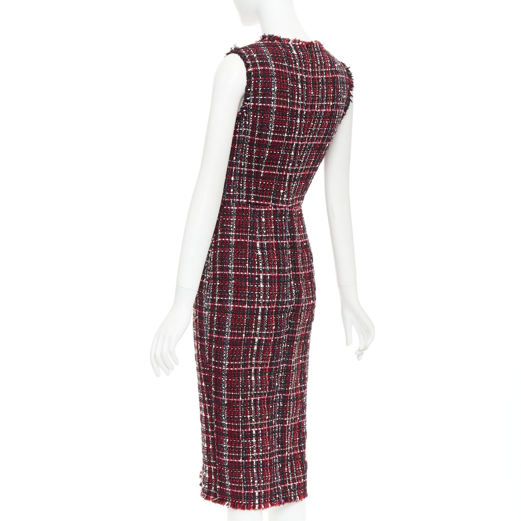 Alexander McQueen ALEXANDER MCQUEEN 2018 red black tartan tweed front slit shift dress IT38 XS Size XS / US 0-2 / IT 36-38 - 6 Thumbnail