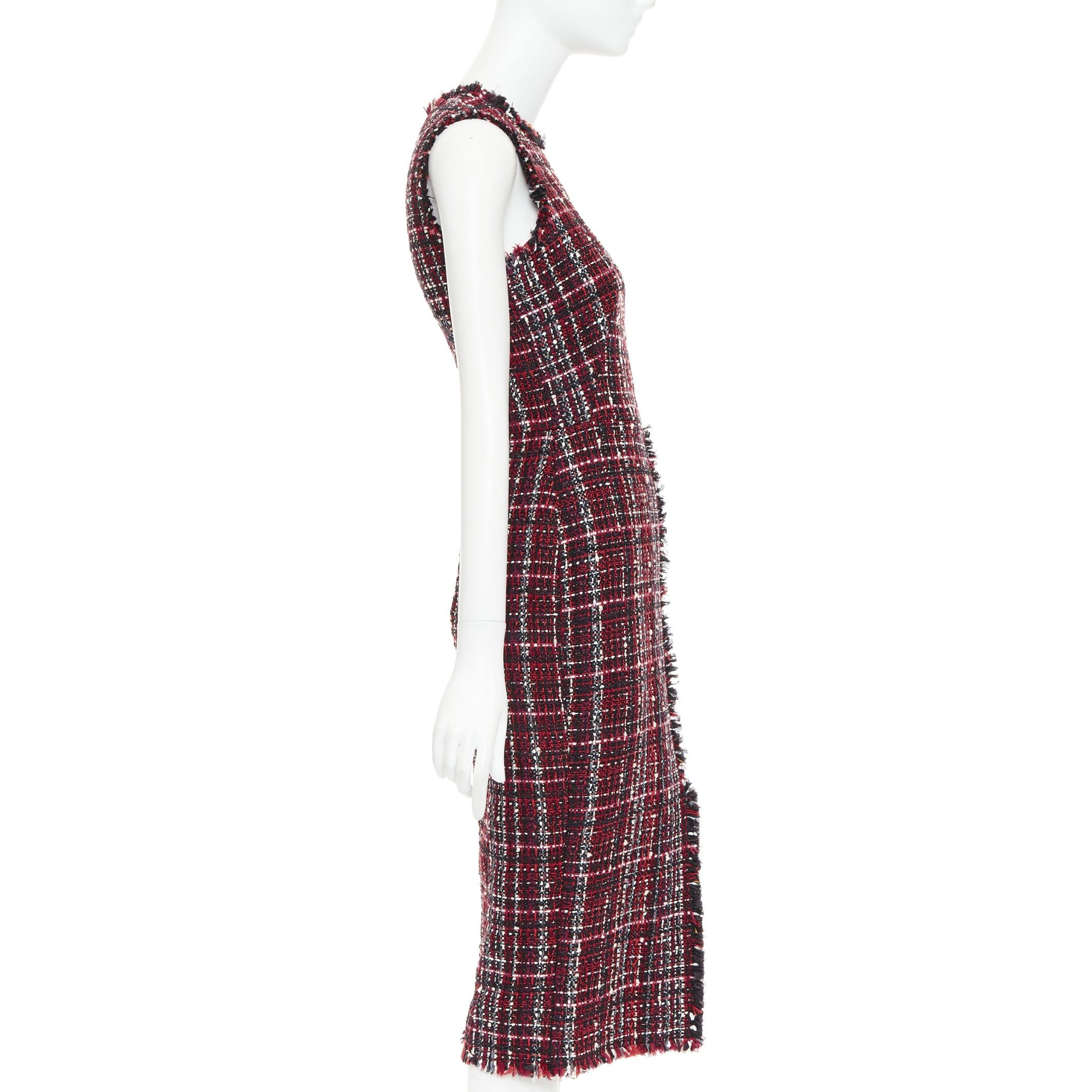 Alexander McQueen ALEXANDER MCQUEEN 2018 red black tartan tweed front slit shift dress IT38 XS Size XS / US 0-2 / IT 36-38 - 4 Thumbnail