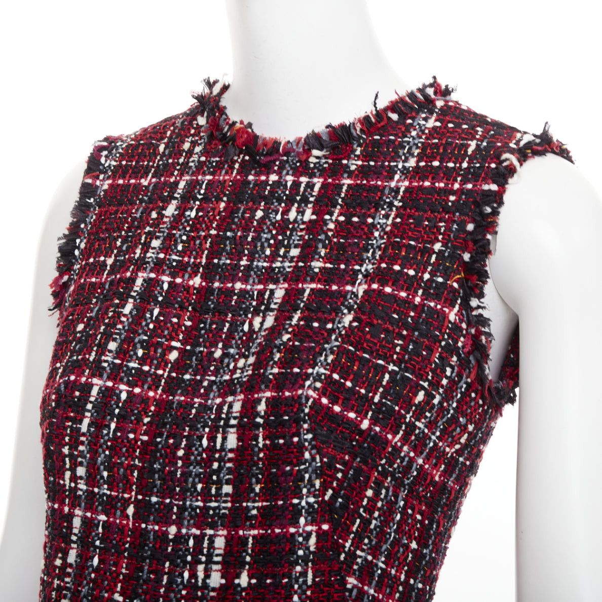 Alexander McQueen ALEXANDER MCQUEEN 2018 red black tartan tweed front slit shift dress IT38 XS Size XS / US 0-2 / IT 36-38 - 2 Thumbnail