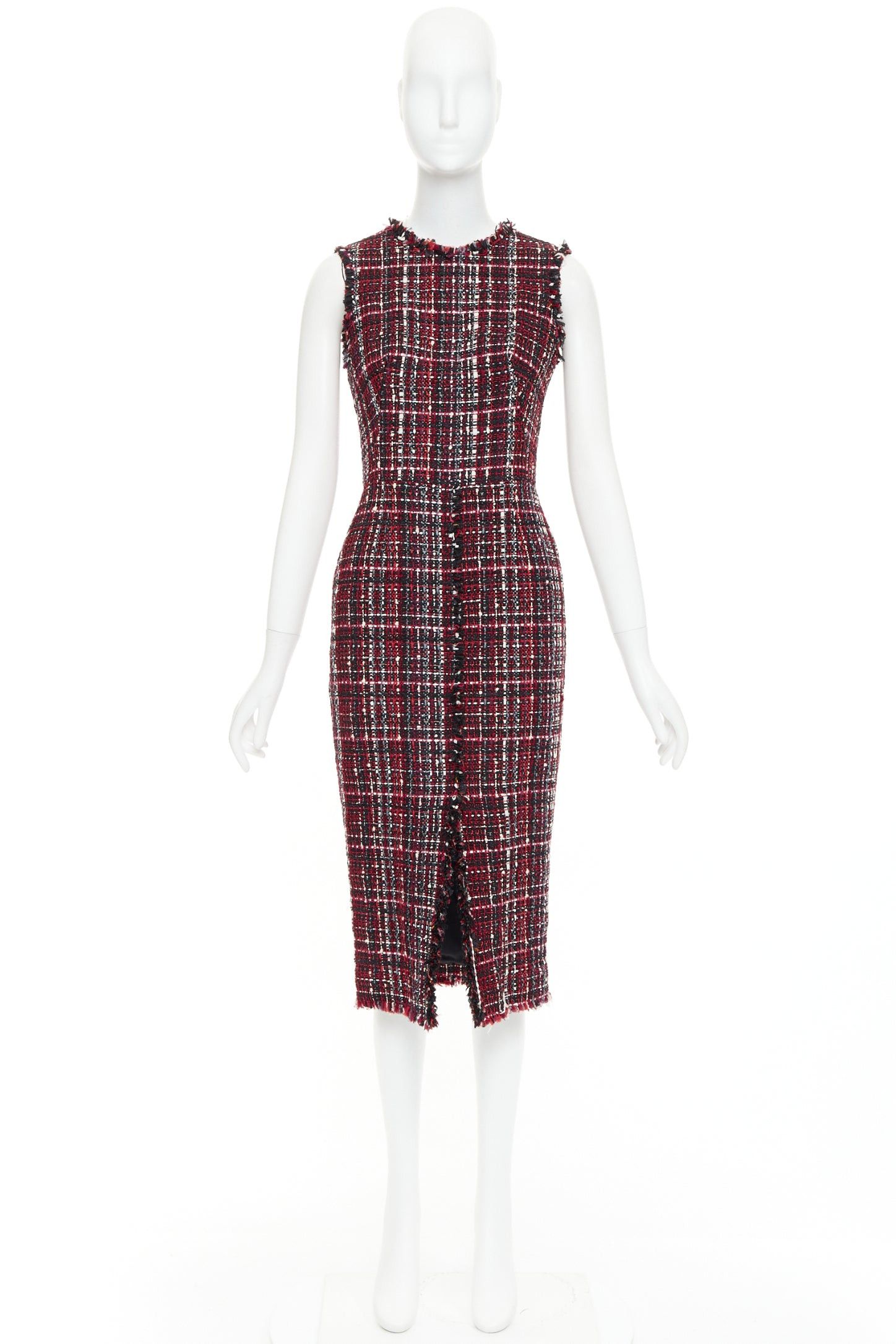 Alexander McQueen ALEXANDER MCQUEEN 2018 red black tartan tweed front slit shift dress IT38 XS Size XS / US 0-2 / IT 36-38 - 9 Thumbnail