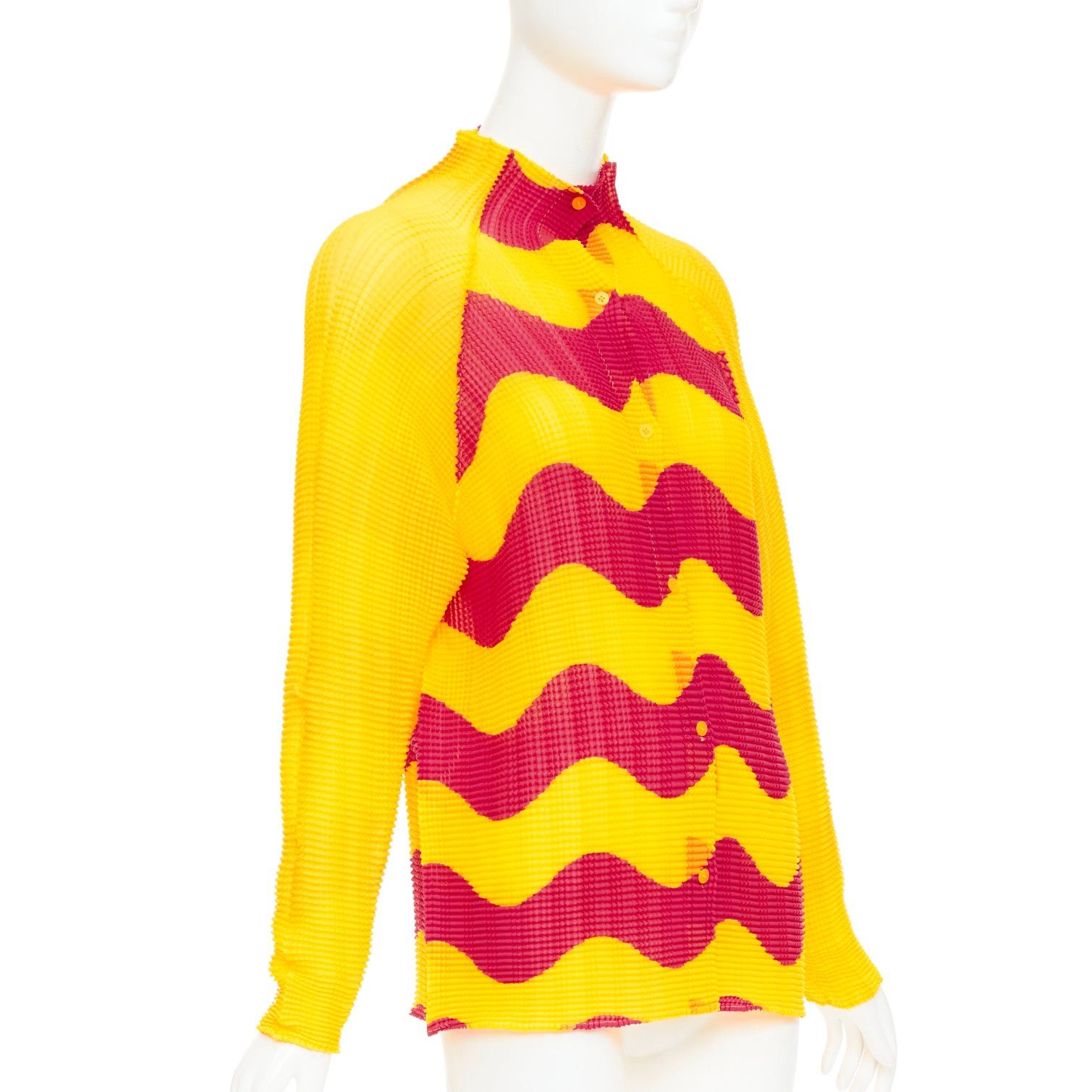 Issey Miyake rare ISSEY MIYAKE Pleats Please graphic yellow red wave plisse high neck top JP2 M Size M / US 6-8 / IT 42-44 - 3 Thumbnail