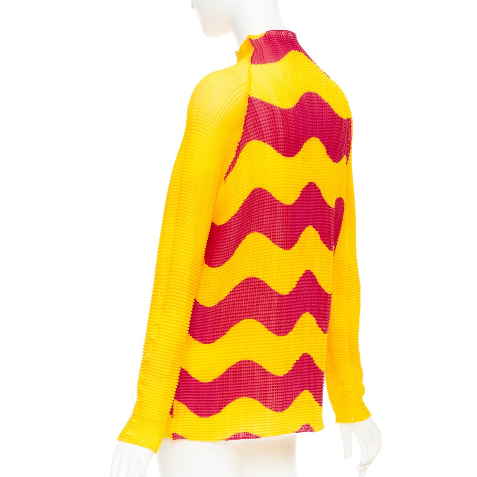 Issey Miyake rare ISSEY MIYAKE Pleats Please graphic yellow red wave plisse high neck top JP2 M Size M / US 6-8 / IT 42-44 - 6 Thumbnail