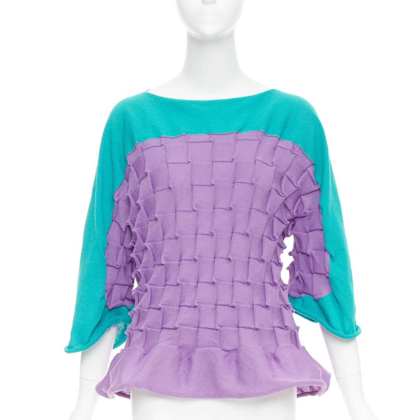 Issey Miyake ISSEY MIYAKE purple green cotton bateau weave pleated sweater JP2 M Size M / US 6-8 / IT 42-44 - 3 Thumbnail