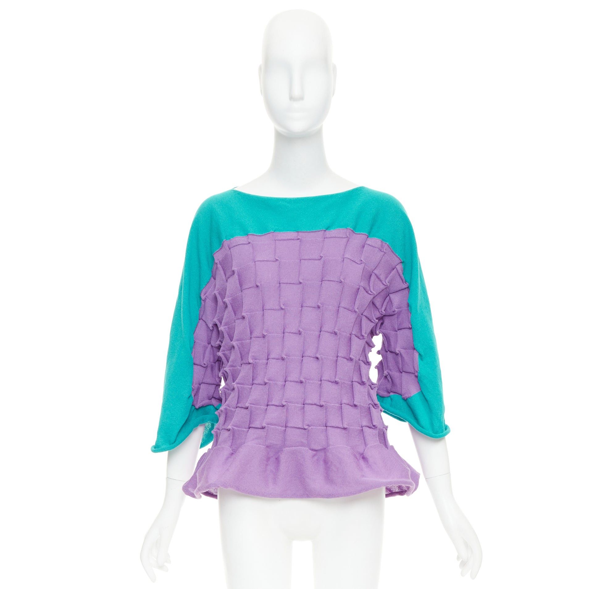 Issey Miyake ISSEY MIYAKE purple green cotton bateau weave pleated sweater JP2 M Size M / US 6-8 / IT 42-44 - 9 Thumbnail