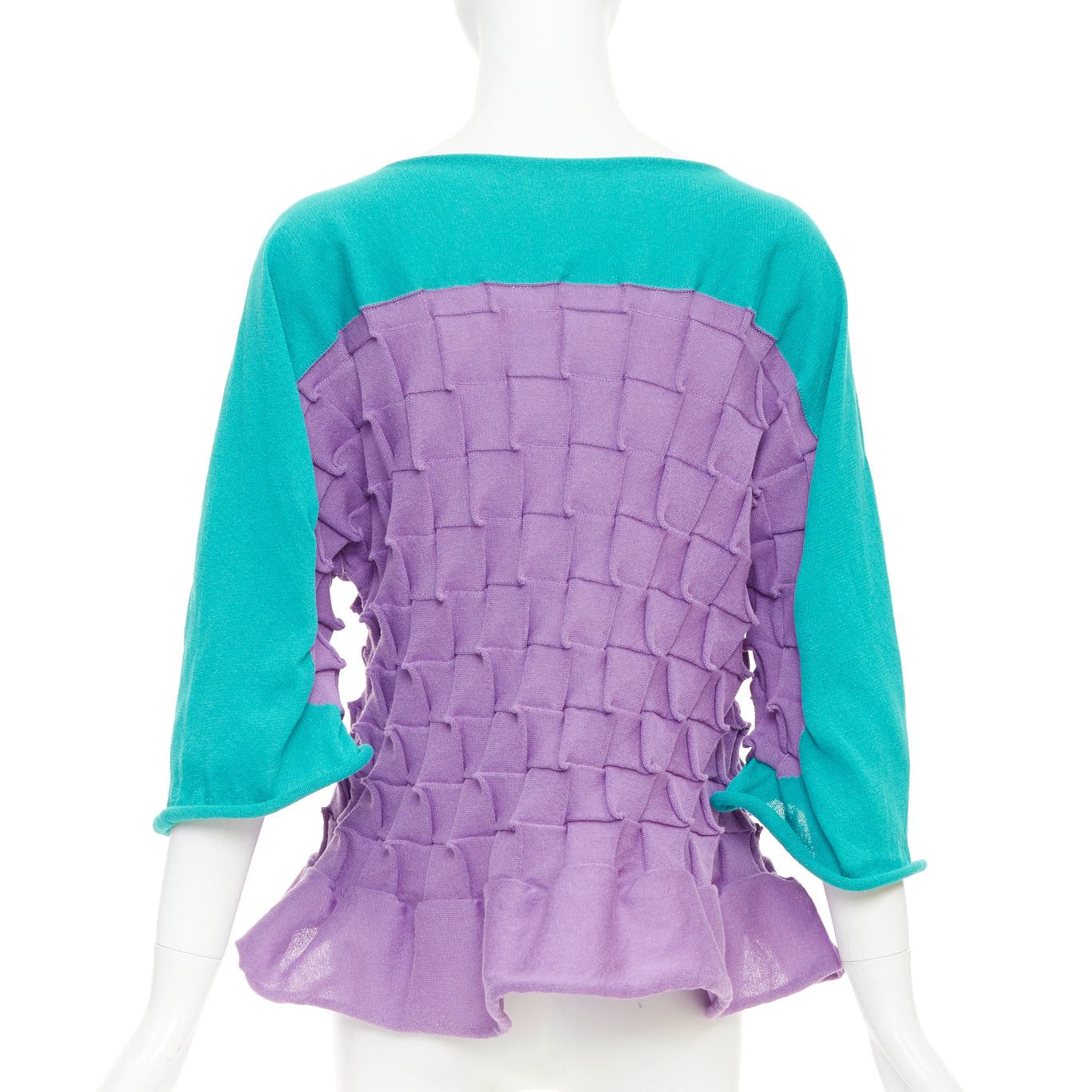 Issey Miyake ISSEY MIYAKE purple green cotton bateau weave pleated sweater JP2 M Size M / US 6-8 / IT 42-44 - 5 Thumbnail
